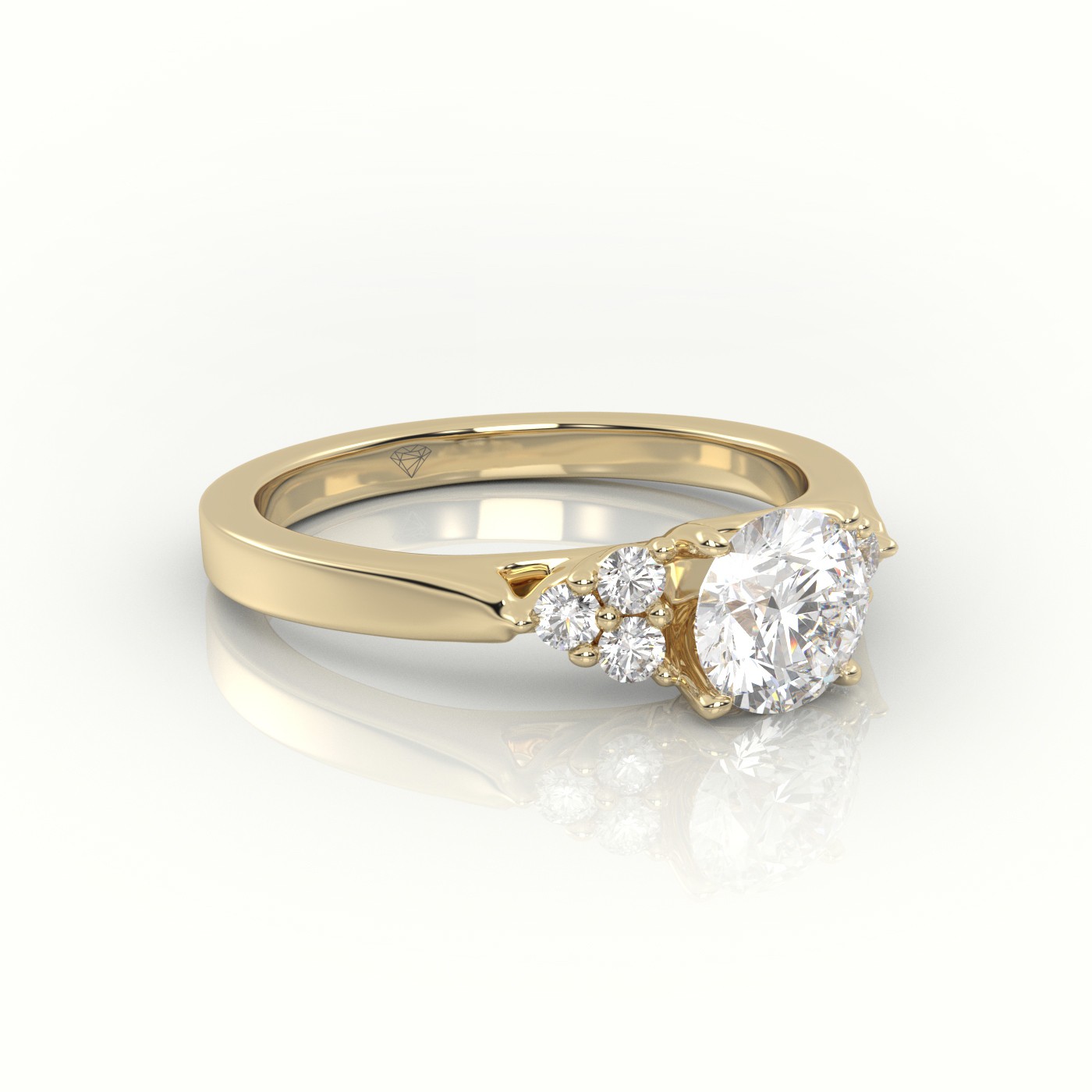 10K YELLOW GOLD ROUND CUT DIAMOND 4 PRONGS SIDE STONE SETTING ENGAGEMENT RING