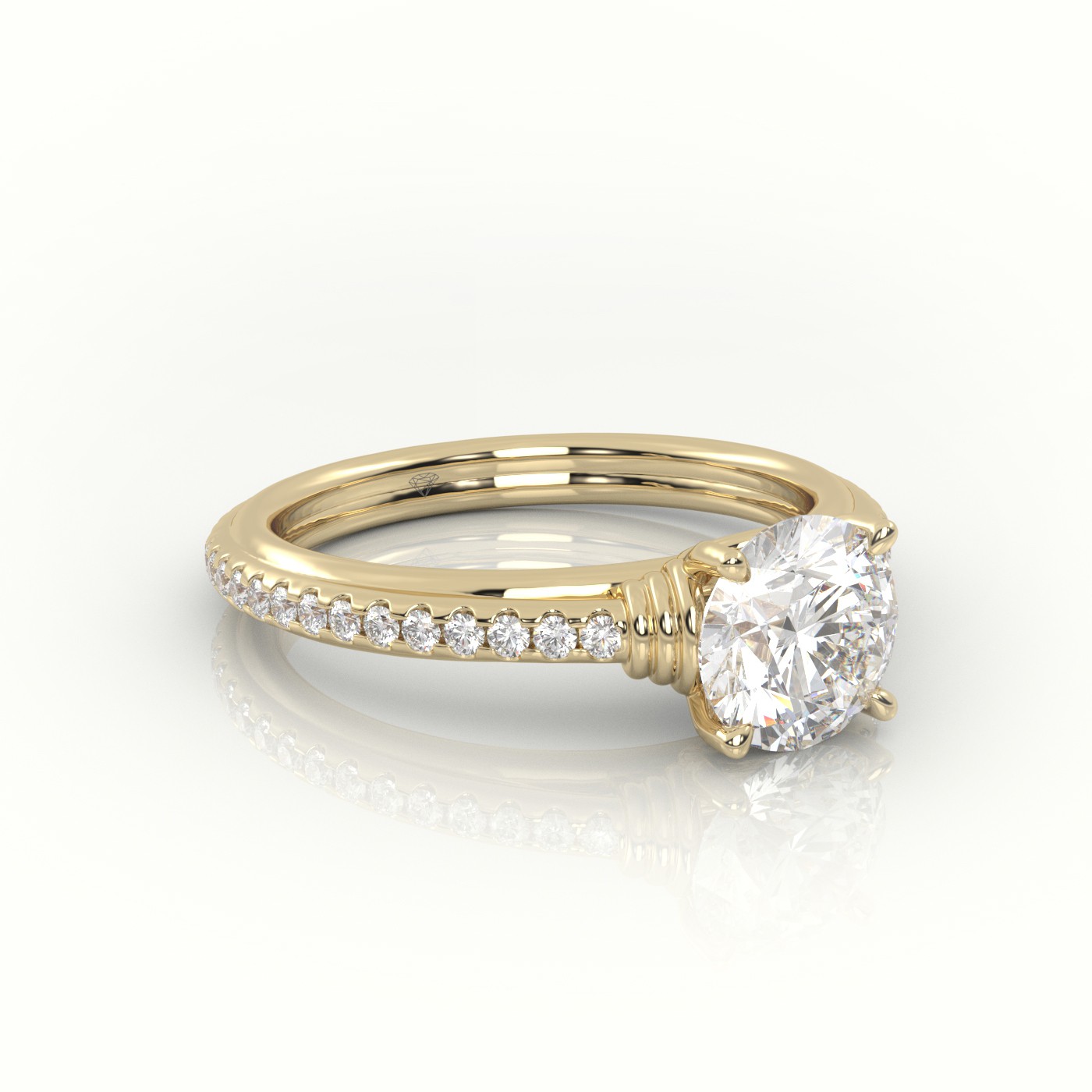 10K YELLOW GOLD ROUND CUT DIAMOND  SCALLOP SETTING ENGAGEMENT RING