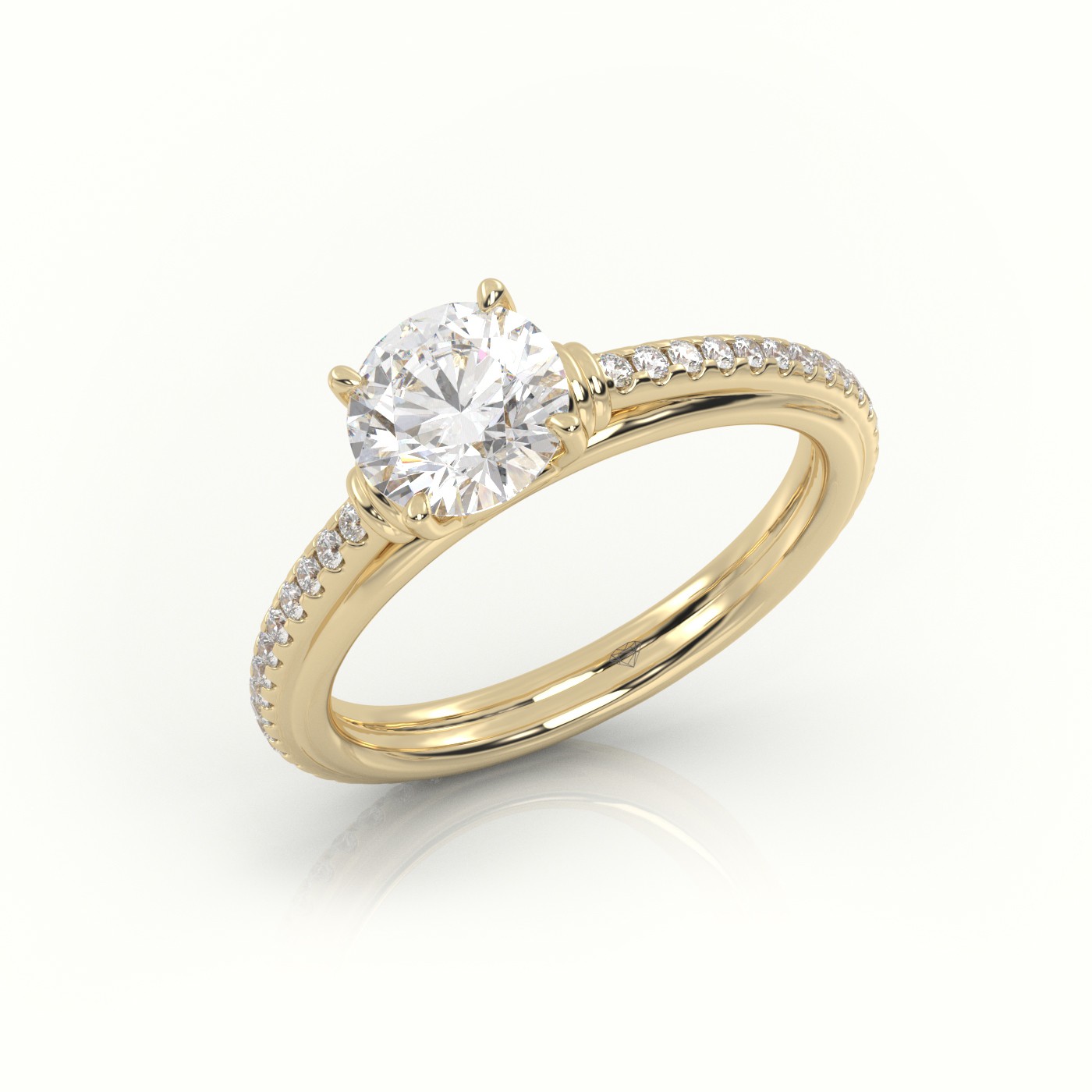 10K YELLOW GOLD ROUND CUT DIAMOND  SCALLOP SETTING ENGAGEMENT RING