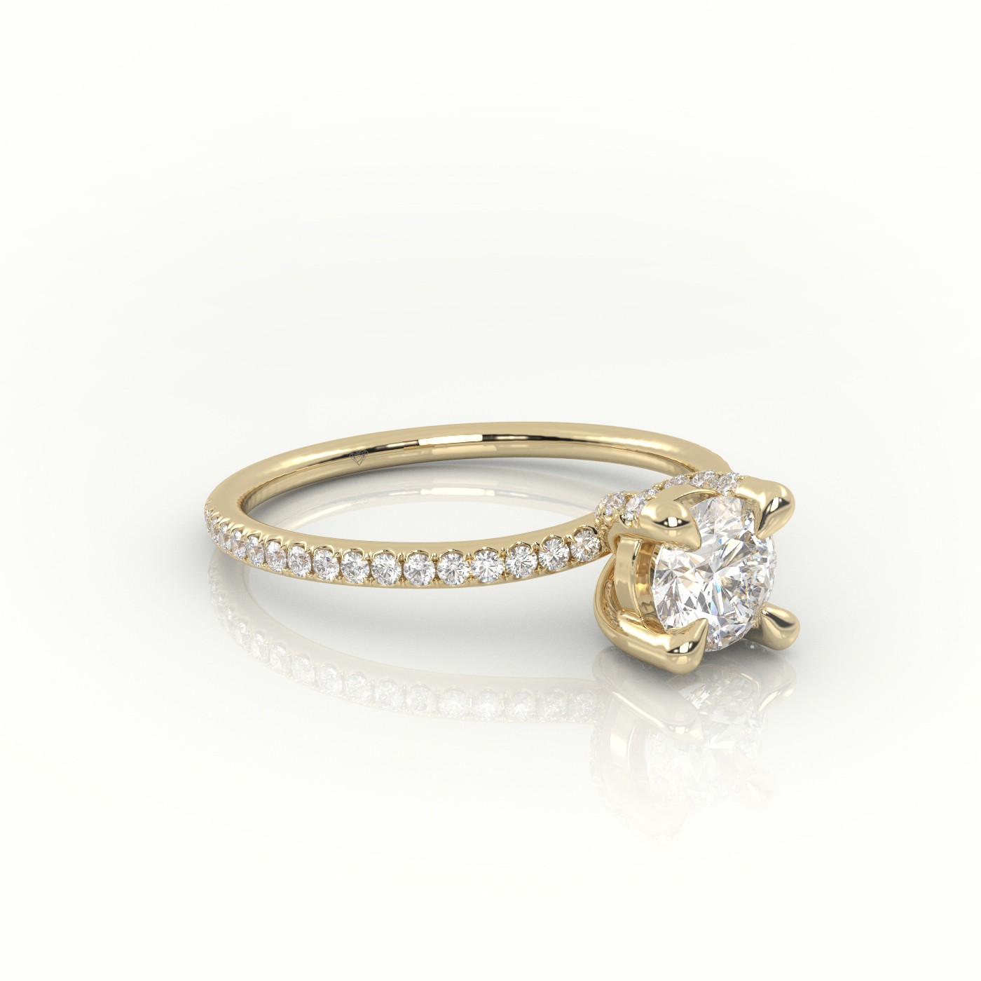 10K YELLOW GOLD ROUND BRILLIANT CUT DIAMOND 4 PRONGS PAVE SETTING ENGAGEMENT RING