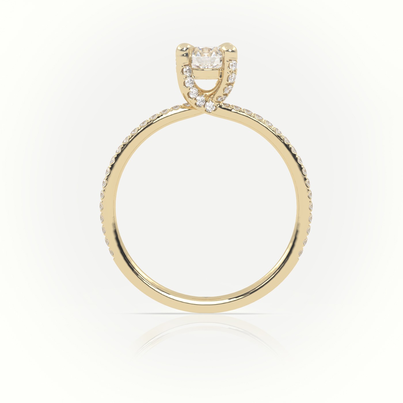 10K YELLOW GOLD ROUND BRILLIANT CUT DIAMOND 4 PRONGS PAVE SETTING ENGAGEMENT RING