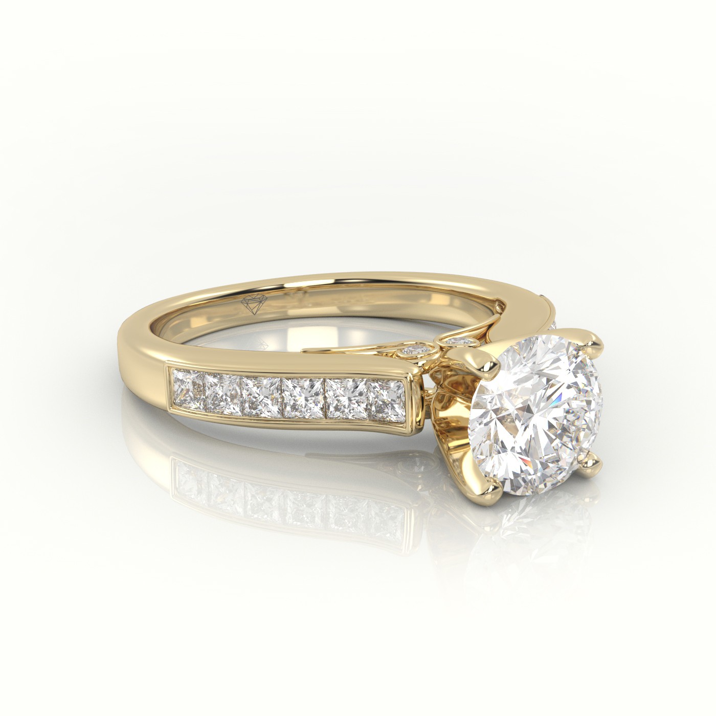 10K YELLOW GOLD ROUND-CUT-DIAMOND 4 PRONGS CHANNEL SETTING ENGAGEMENT RING
