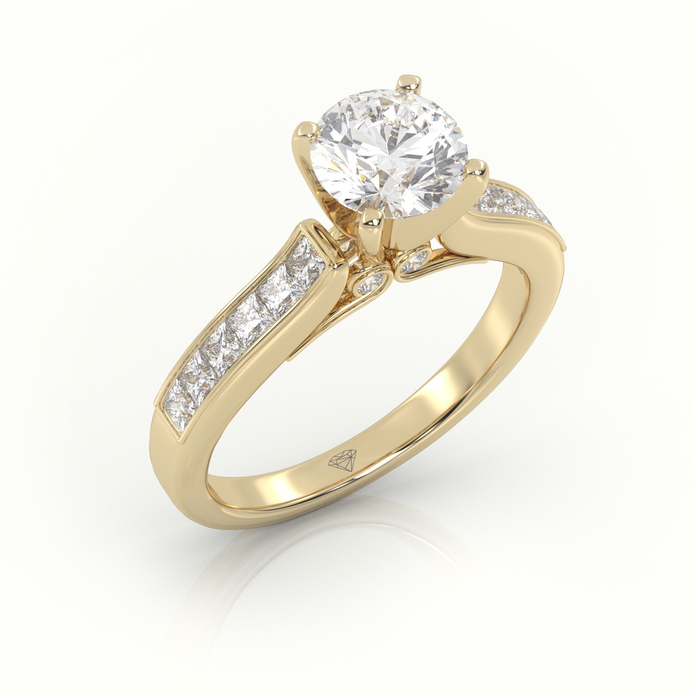 10K YELLOW GOLD ROUND-CUT-DIAMOND 4 PRONGS CHANNEL SETTING ENGAGEMENT RING
