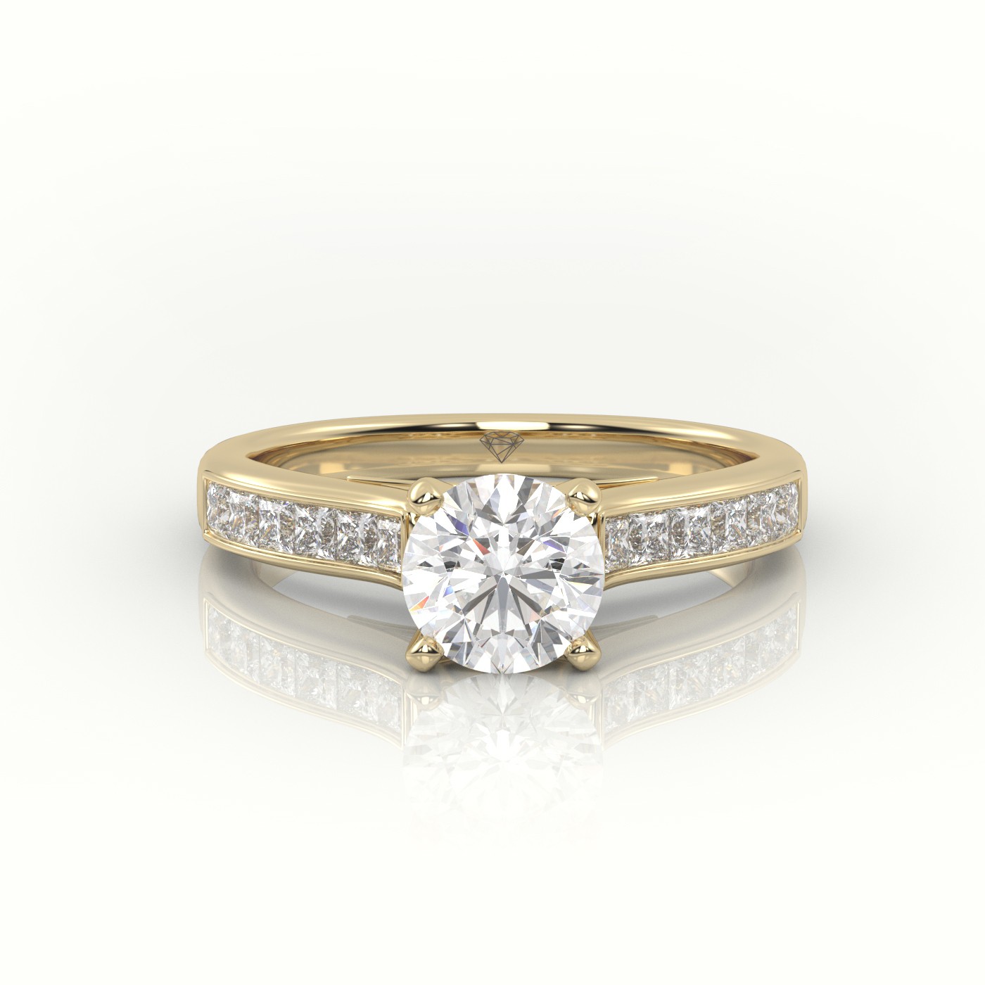 10K YELLOW GOLD ROUND-CUT-DIAMOND 4 PRONGS CHANNEL SETTING ENGAGEMENT RING