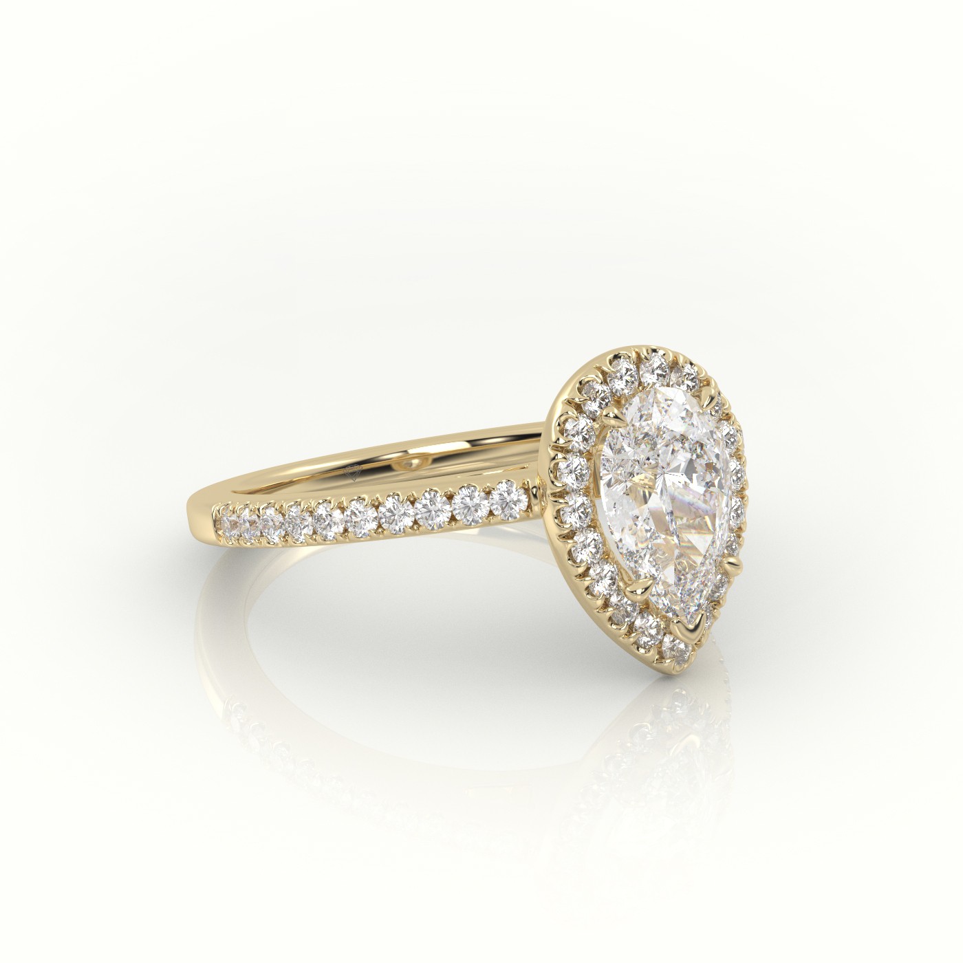 10K YELLOW GOLD PEAR CUT DIAMOND HALO PAVE SETTING ENGAGEMENT RING