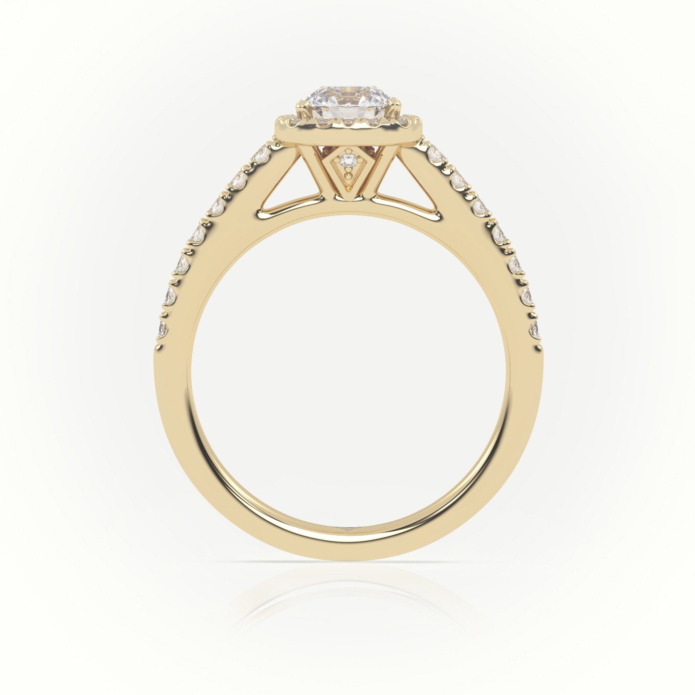 10K YELLOW GOLD ROUND-CUT DIAMOND HALO SCALLOP SETTING ENGAGEMENT RING