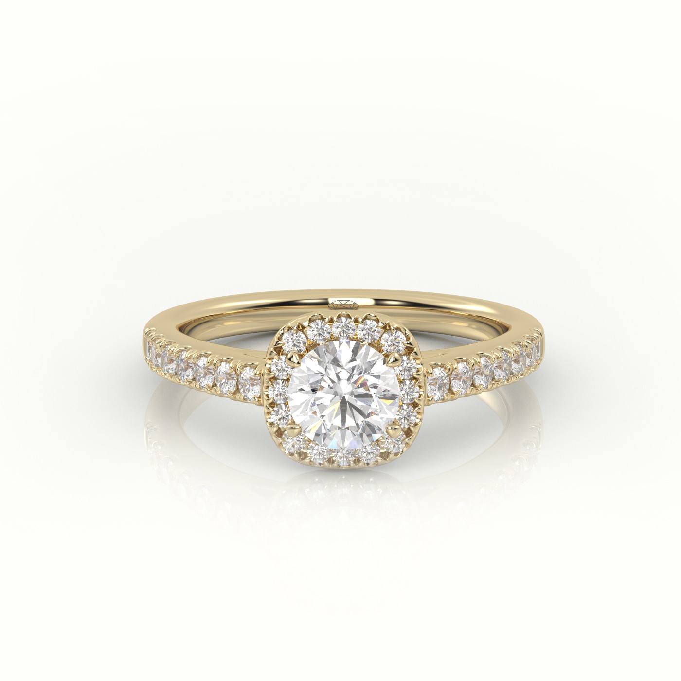 10K YELLOW GOLD ROUND-CUT DIAMOND HALO SCALLOP SETTING ENGAGEMENT RING