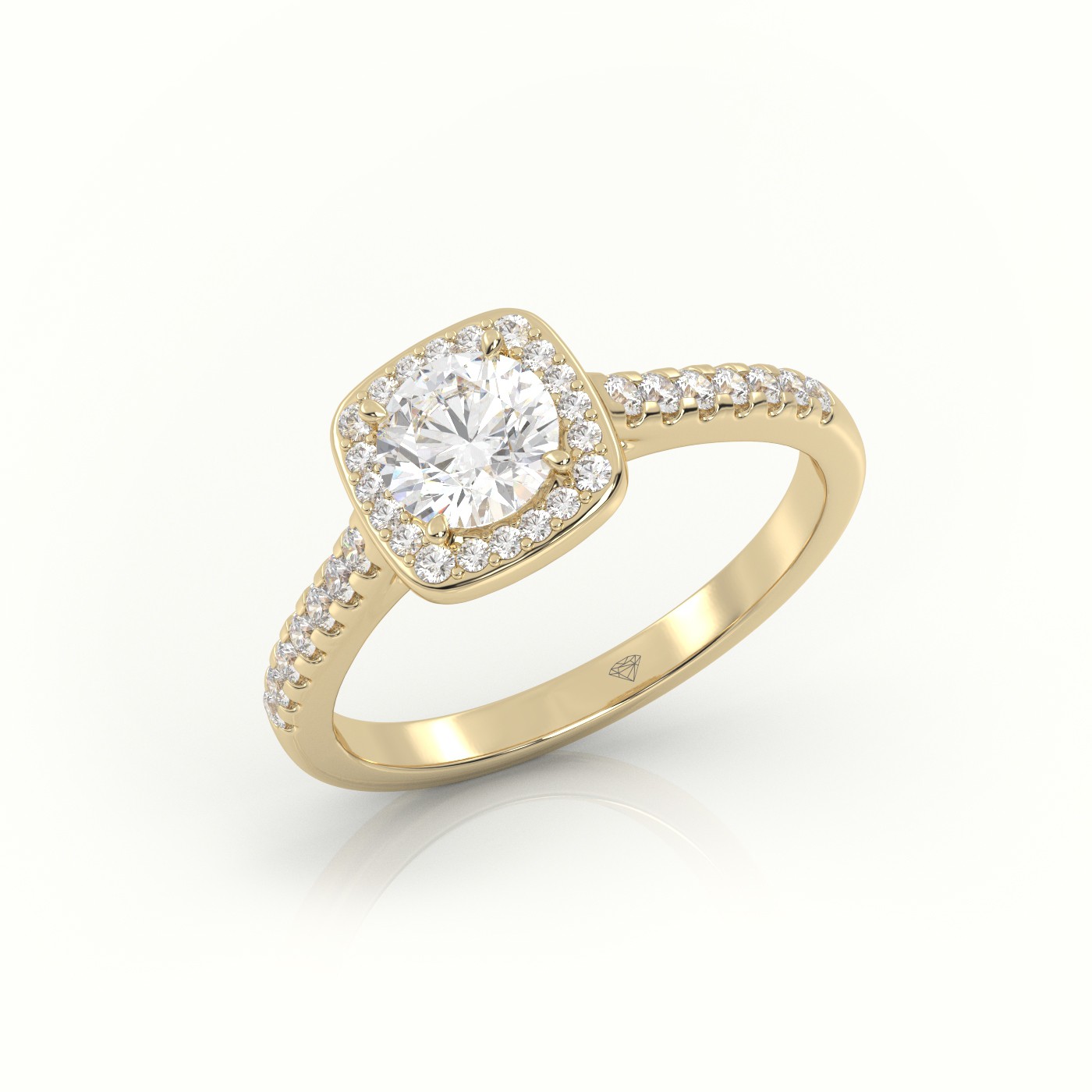 10K YELLOW GOLD ROUND-CUT DIAMOND HALO SCALLOP-SETTING ENGAGEMENT RING