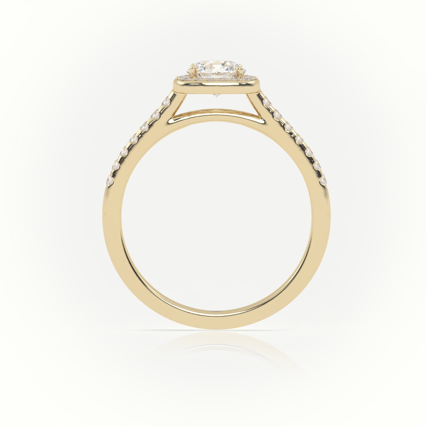 10K YELLOW GOLD ROUND-CUT DIAMOND HALO SCALLOP-SETTING ENGAGEMENT RING