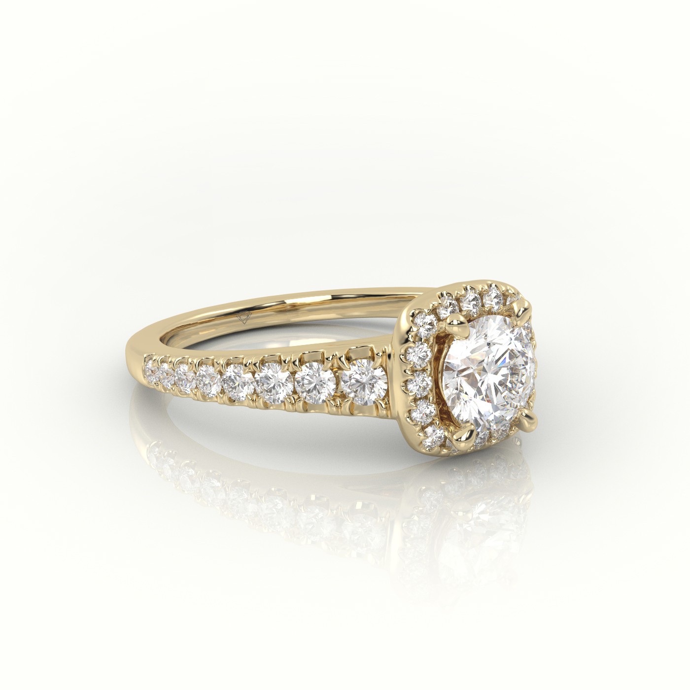 10K YELLOW GOLD ROUND-CUT DIAMOND 4 PRONGS SCALLOP SETTING ENGAGEMENT RING