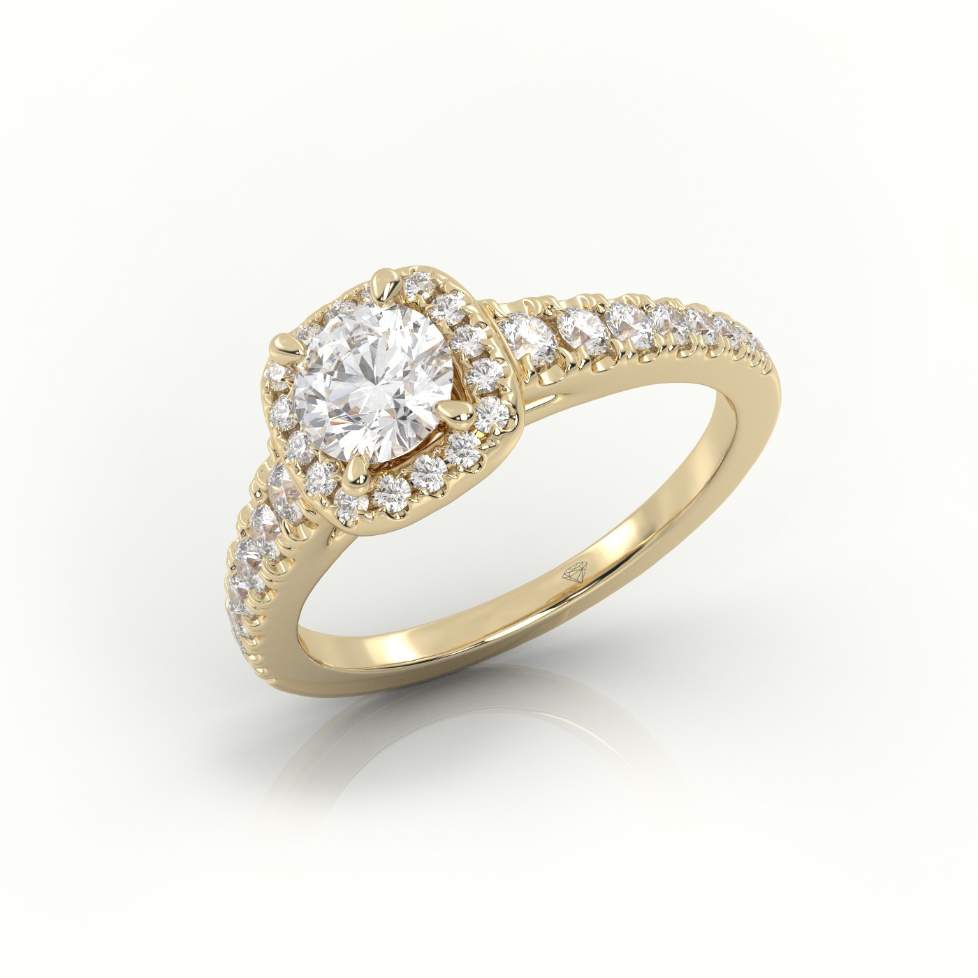 10K YELLOW GOLD ROUND-CUT DIAMOND 4 PRONGS SCALLOP SETTING ENGAGEMENT RING