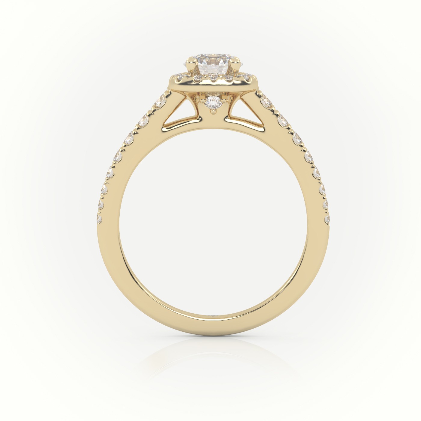 10K YELLOW GOLD ROUND-CUT DIAMOND 4 PRONGS SCALLOP SETTING ENGAGEMENT RING