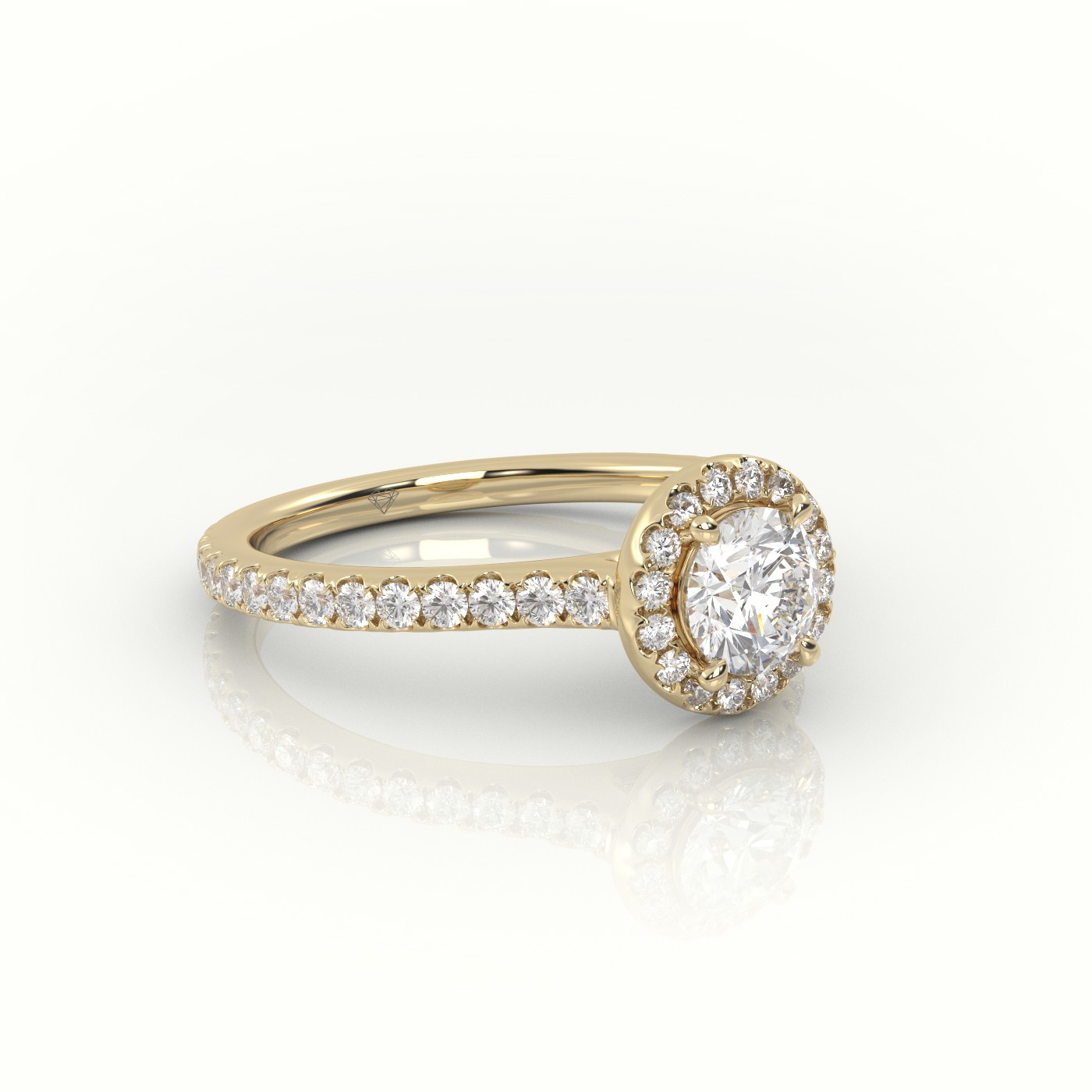 10K YELLOW GOLD ROUNDP-CUT DIAMOND 4 PRONGS HALO SCALLOP SETTING ENGAGEMENT RING