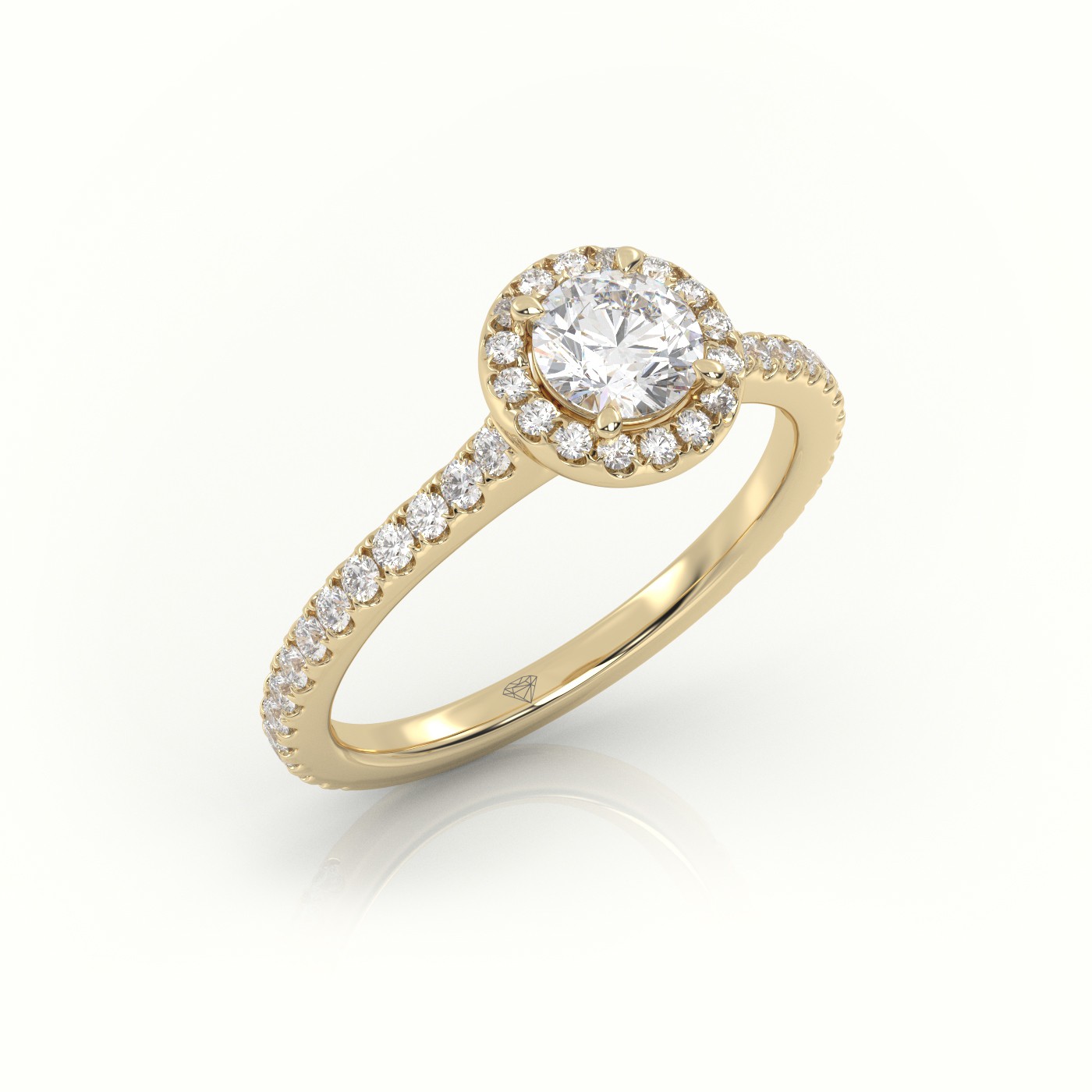 10K YELLOW GOLD ROUNDP-CUT DIAMOND 4 PRONGS HALO SCALLOP SETTING ENGAGEMENT RING