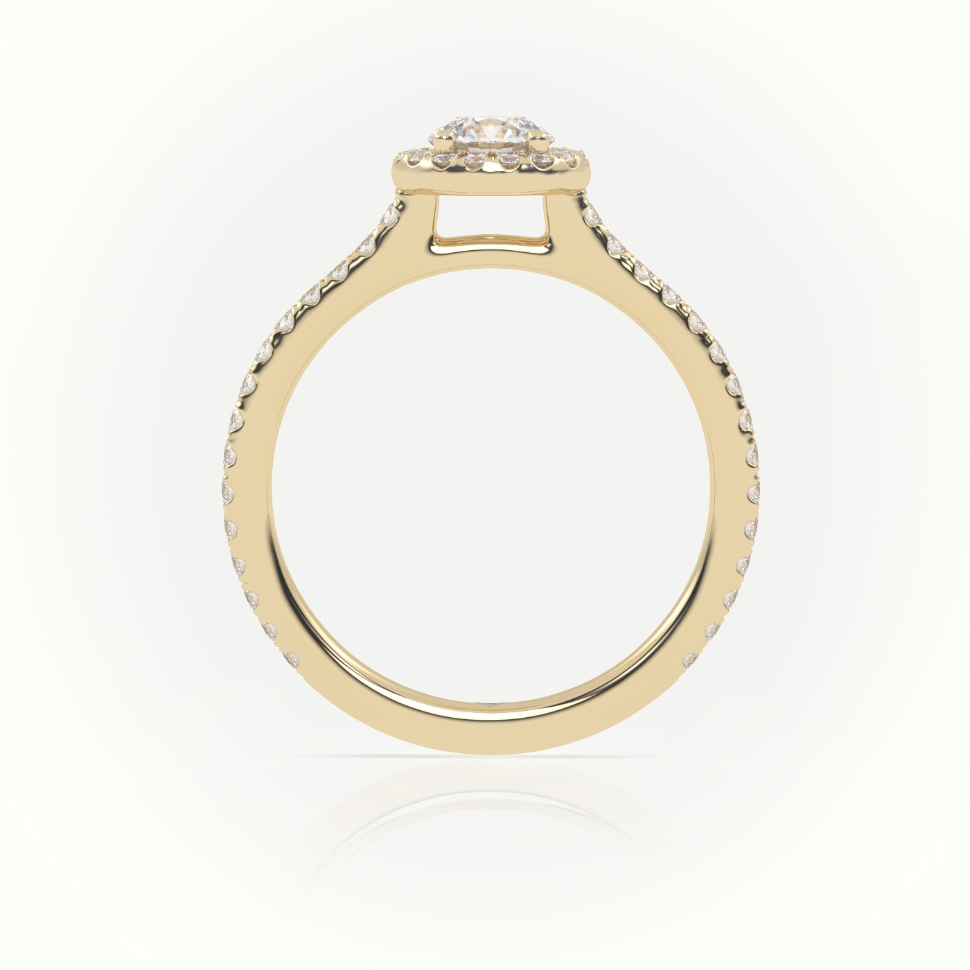 10K YELLOW GOLD ROUNDP-CUT DIAMOND 4 PRONGS HALO SCALLOP SETTING ENGAGEMENT RING