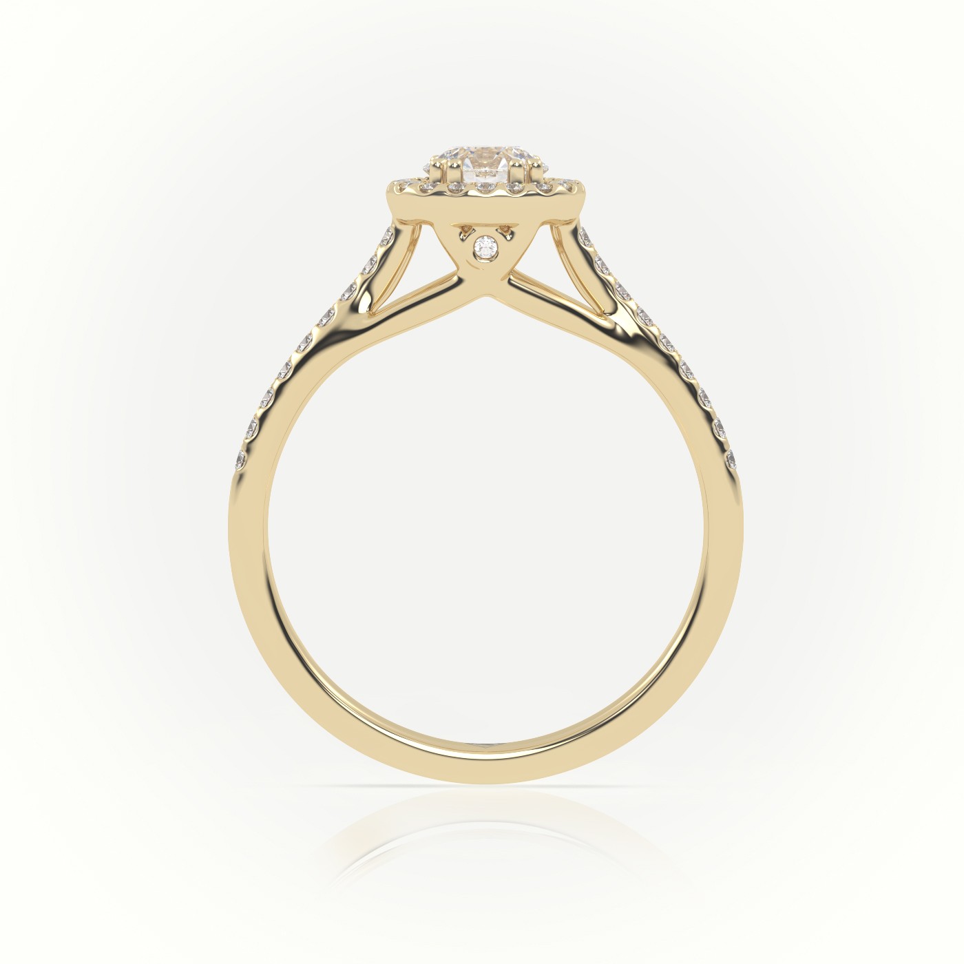 10K YELLOW GOLD ROUND CUT DIAMOND 8 PRONGS HALO SCALLOP SETTING ENGAGEMENT RING