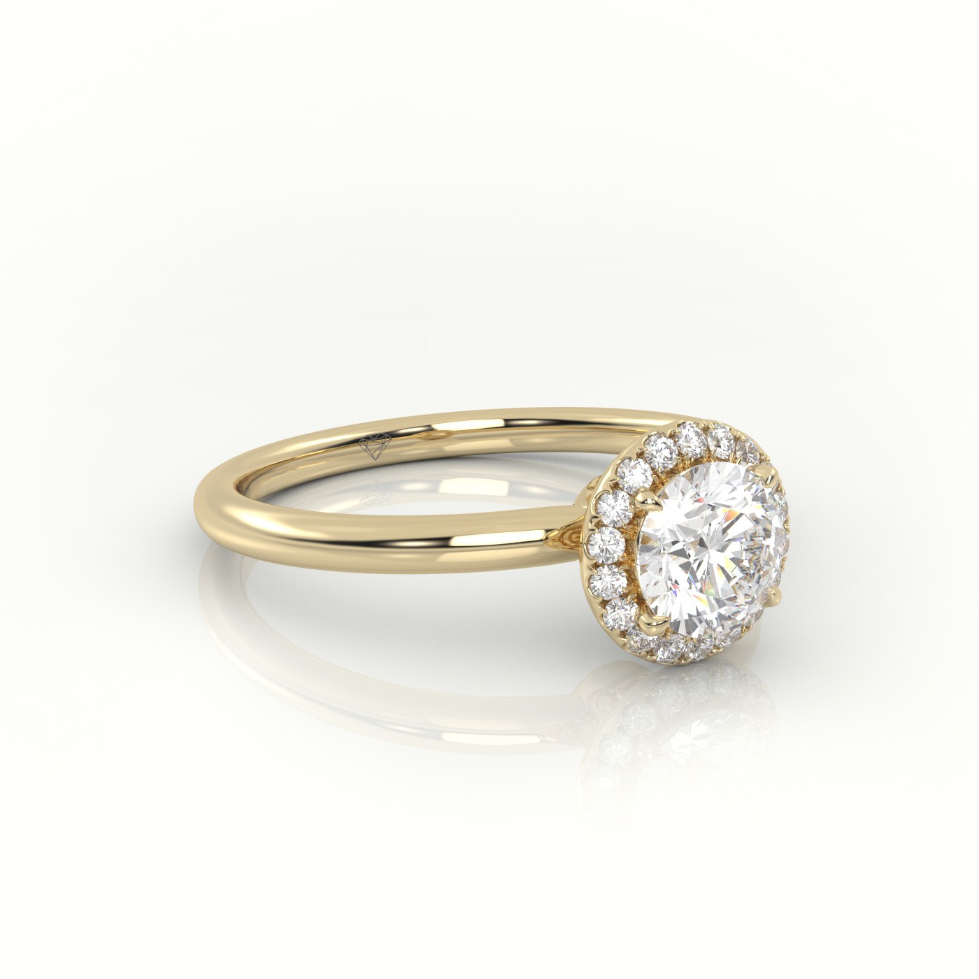 10K YELLOW GOLD ROUND-CUT DIAMOND 4 PRONGS HALO SETTING ENGAGEMENT RING