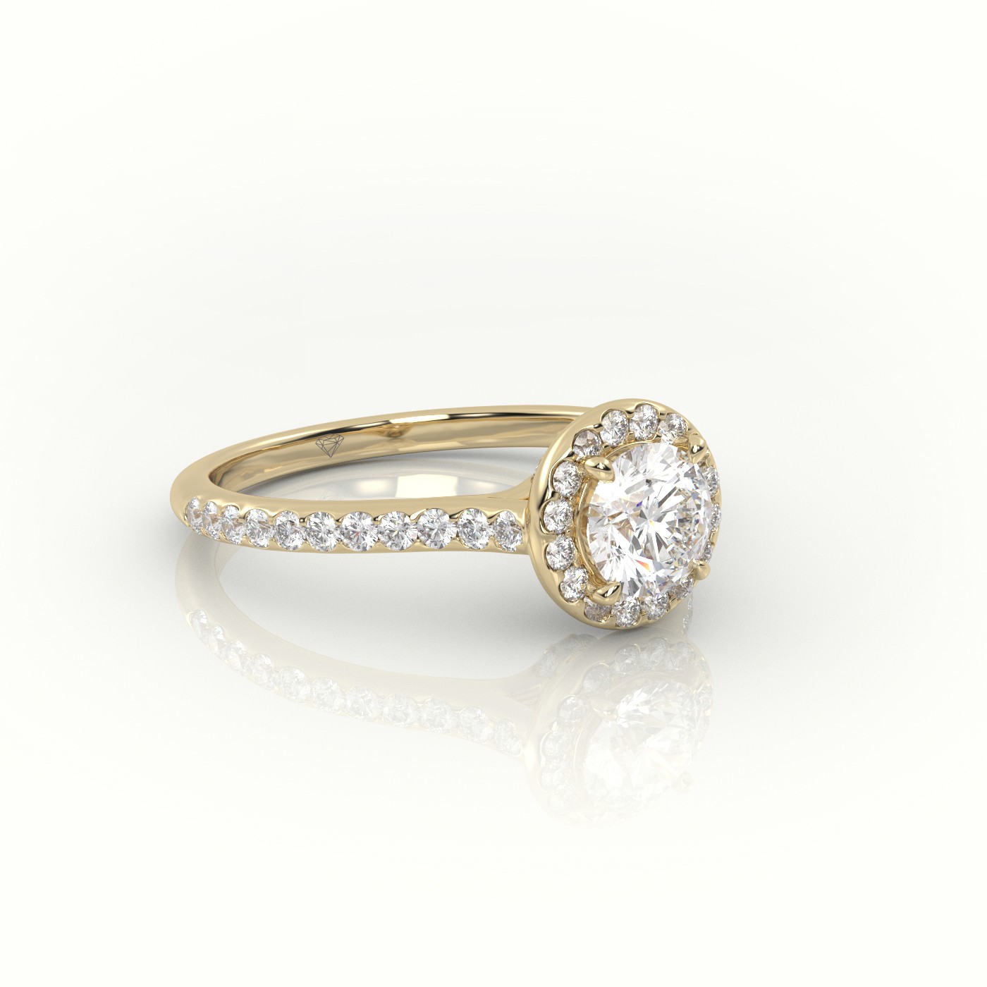 10K YELLOW GOLD ROUND-CUT DIAMOND 4 PRONGS HALO PAVE SETTING ENGAGEMENT RING