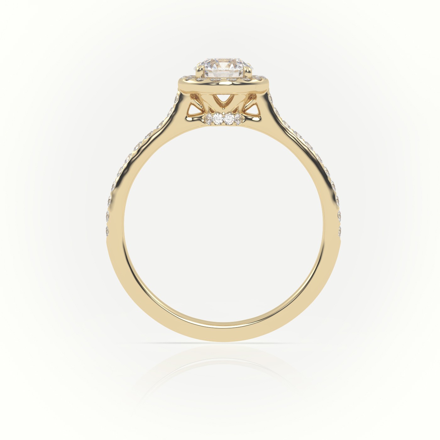10K YELLOW GOLD ROUND-CUT DIAMOND 4 PRONGS HALO PAVE SETTING ENGAGEMENT RING
