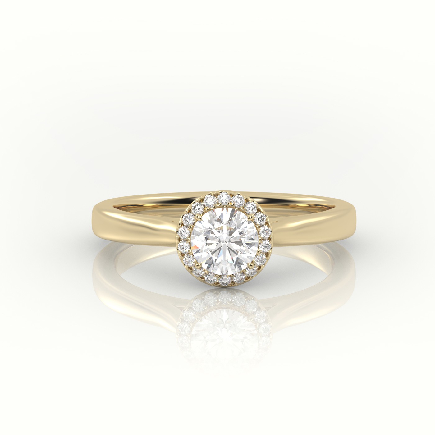 10K YELLOW GOLD ROUND CUT DIAMOND 4 PRONGS HALO SETTING ENGAGEMENT RING
