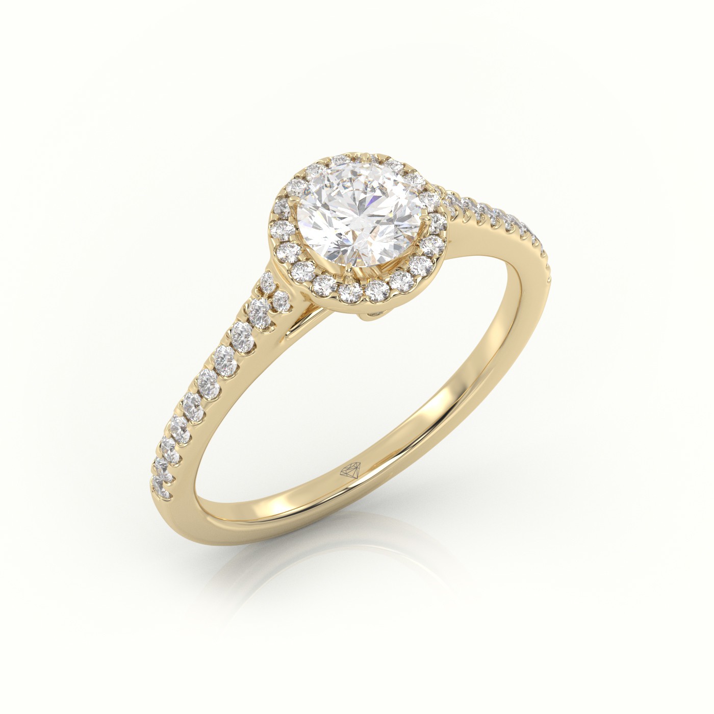 10K YELLOW GOLD ROUND CUT DIAMOND HALO SCALLOP SETTING ENGAGEMENT RING