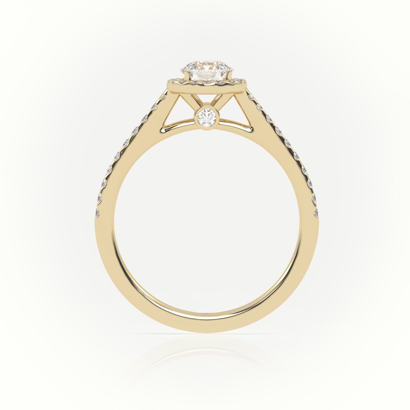 10K YELLOW GOLD ROUND CUT DIAMOND HALO SCALLOP SETTING ENGAGEMENT RING