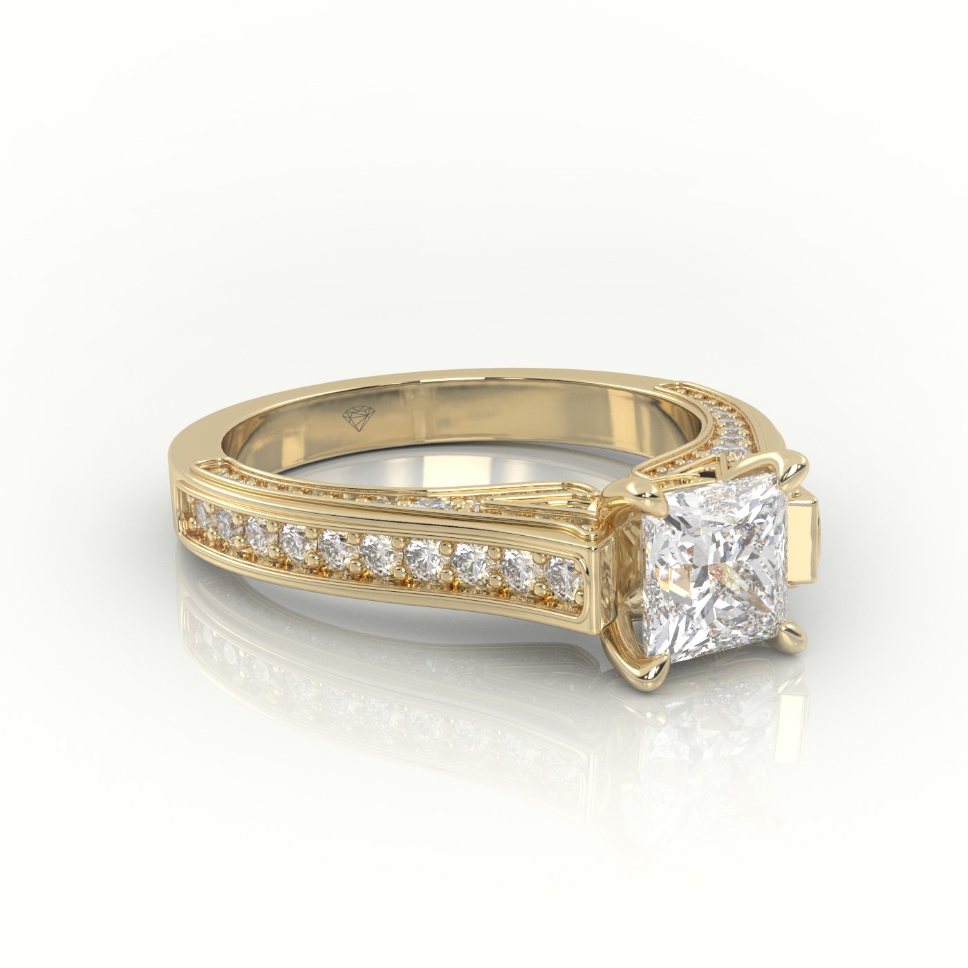 10K YELLOW GOLD PRINCESS-CUT DIAMOND 4 PRONGS CHANNEL SETTING ENGAGEMENT RING