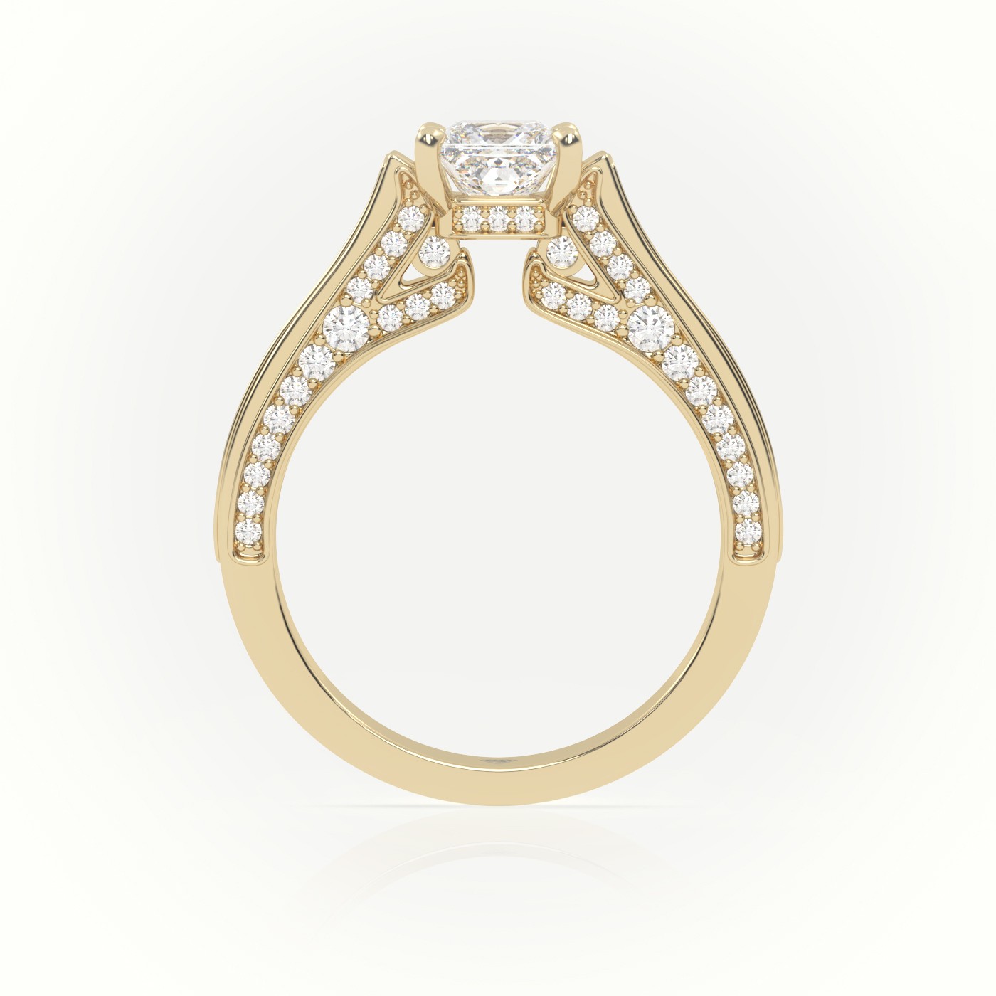 10K YELLOW GOLD PRINCESS-CUT DIAMOND 4 PRONGS CHANNEL SETTING ENGAGEMENT RING