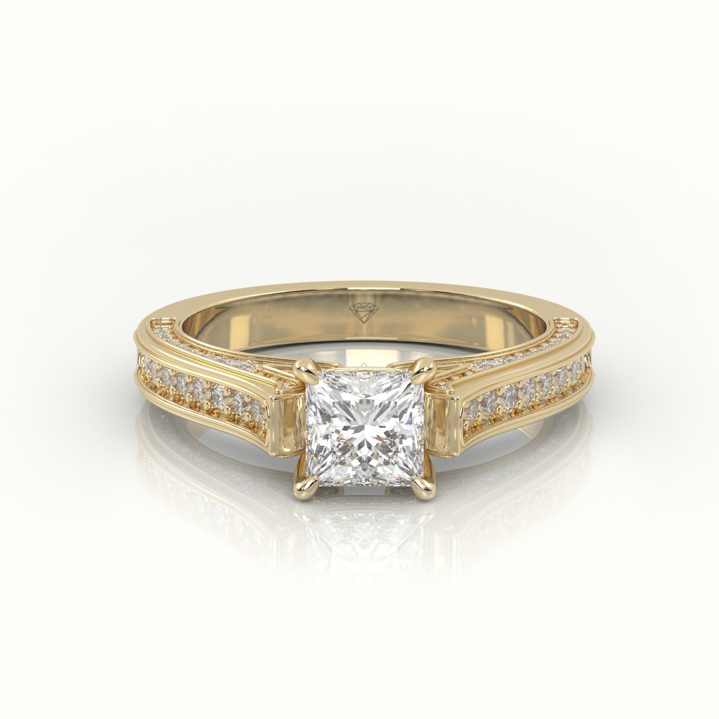 10K YELLOW GOLD PRINCESS-CUT DIAMOND 4 PRONGS CHANNEL SETTING ENGAGEMENT RING