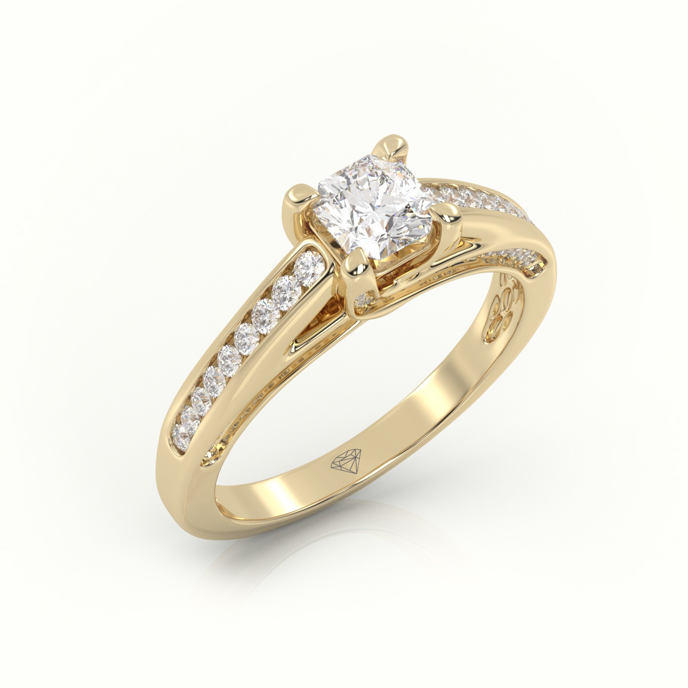 10K YELLOW GOLD RADIANT CUT DIAMOND 4 PRONGS CHANNEL SETTING ENGAGEMENT RING