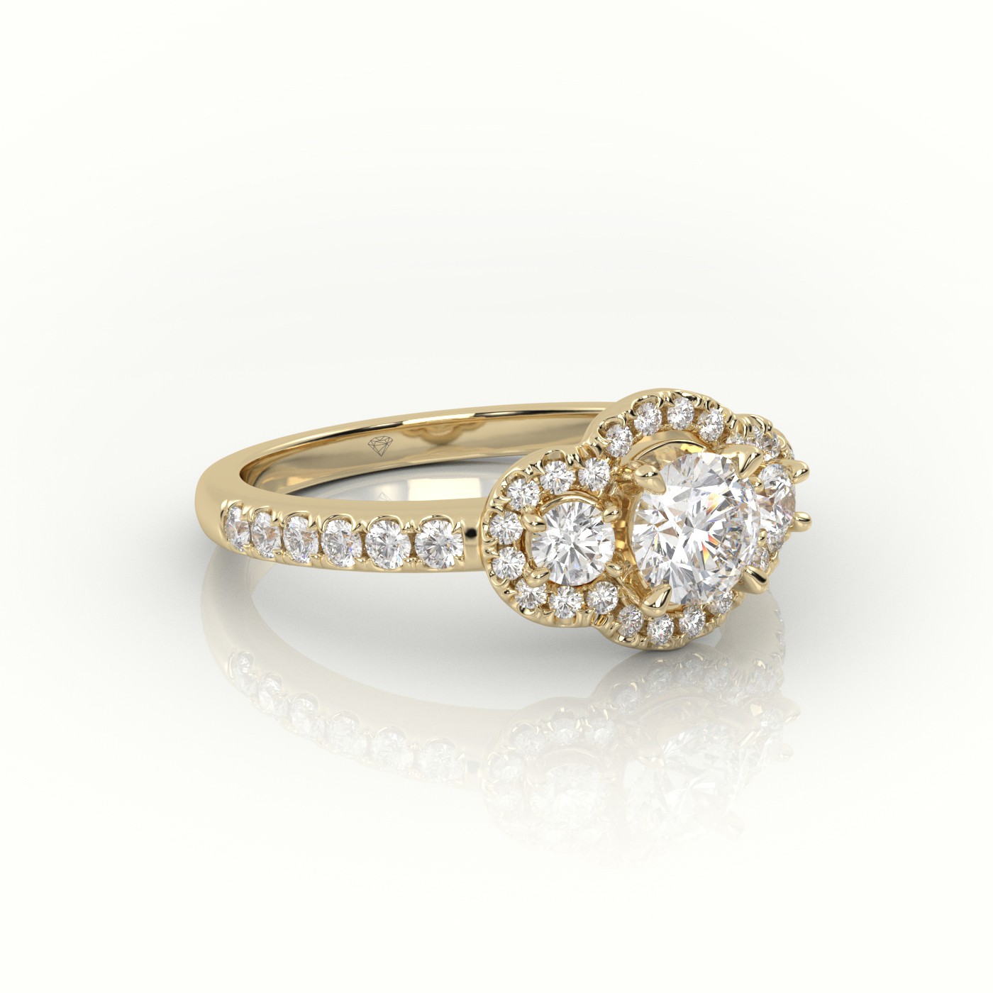 10K YELLOW GOLD ROUND-CUT DIAMOND SIDE STONE DESIGNER ENGAGEMENT RING