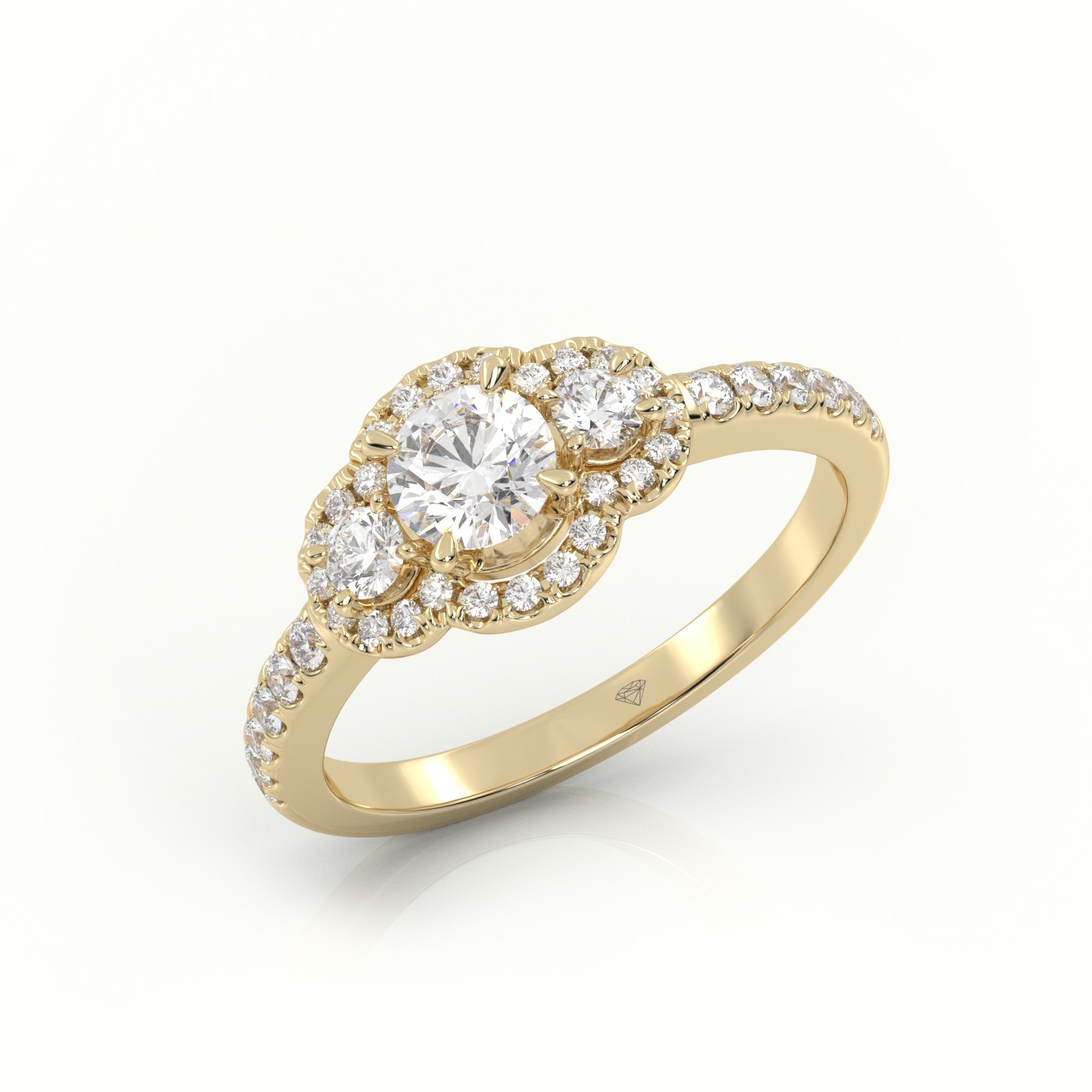 10K YELLOW GOLD ROUND-CUT DIAMOND SIDE STONE DESIGNER ENGAGEMENT RING