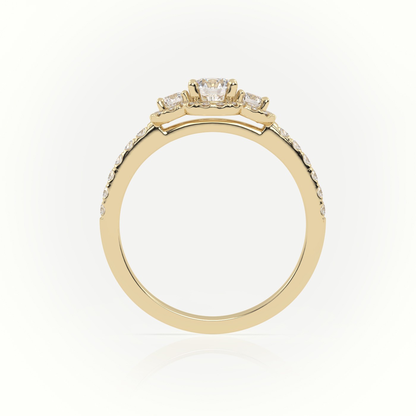 10K YELLOW GOLD ROUND-CUT DIAMOND SIDE STONE DESIGNER ENGAGEMENT RING