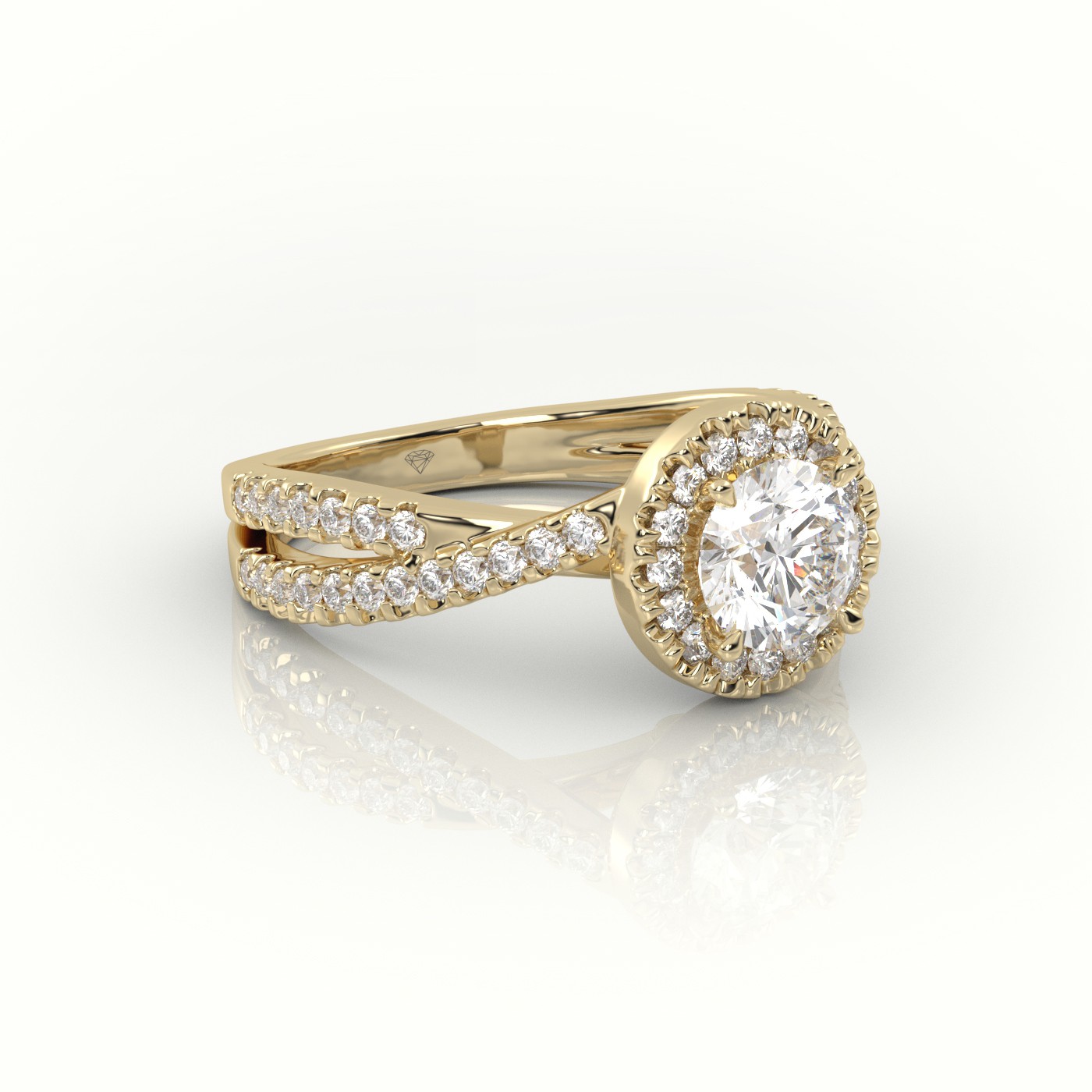 10K YELLOW GOLD ROUND CUT DIAMOND 4 PRONGS SCALLOP SETTING DESIGNER ENGAGEMENT RING