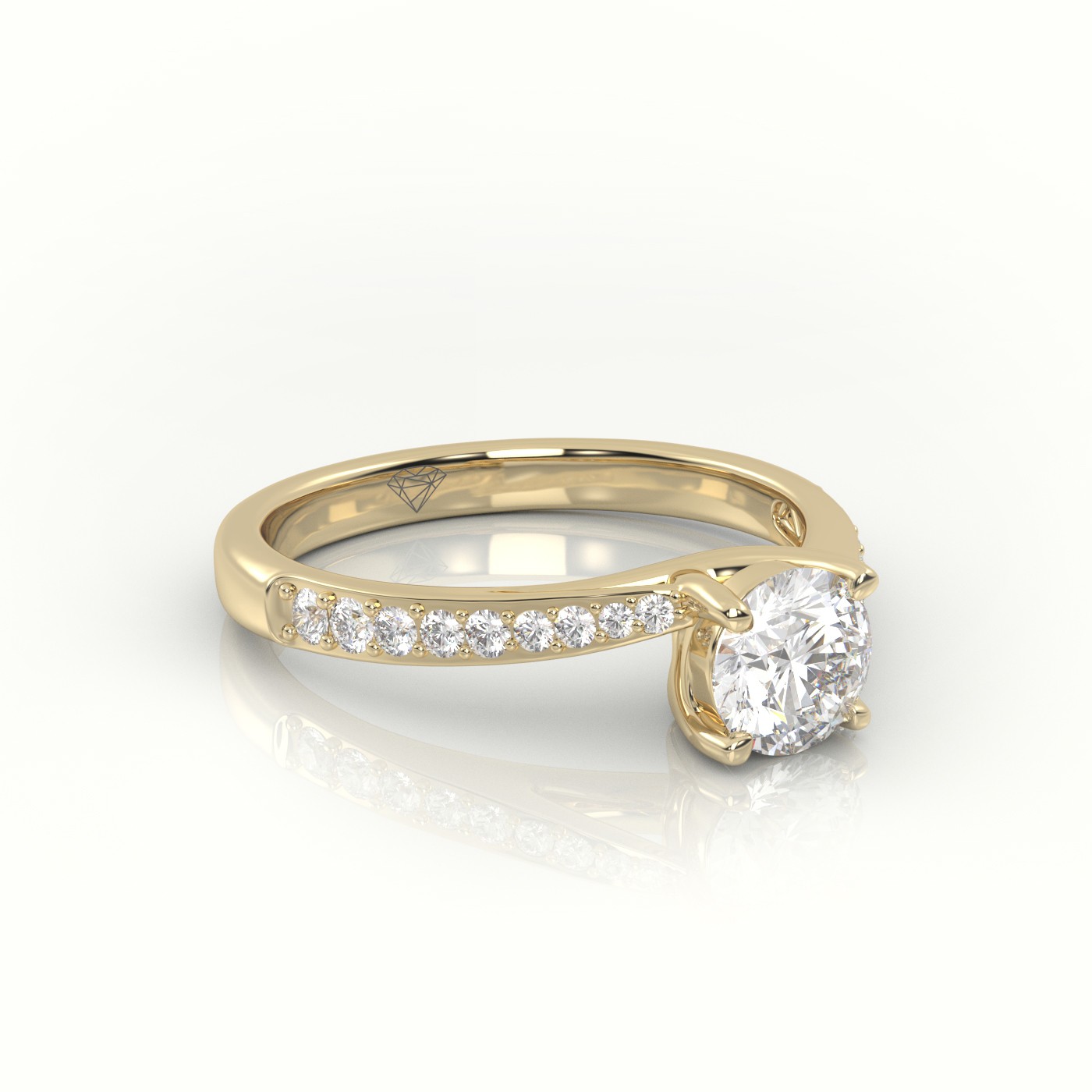 10K YELLOW GOLD ROUND-CUT DIAMOND 4 PRONGS DESIGNER ENGAGEMENT RING