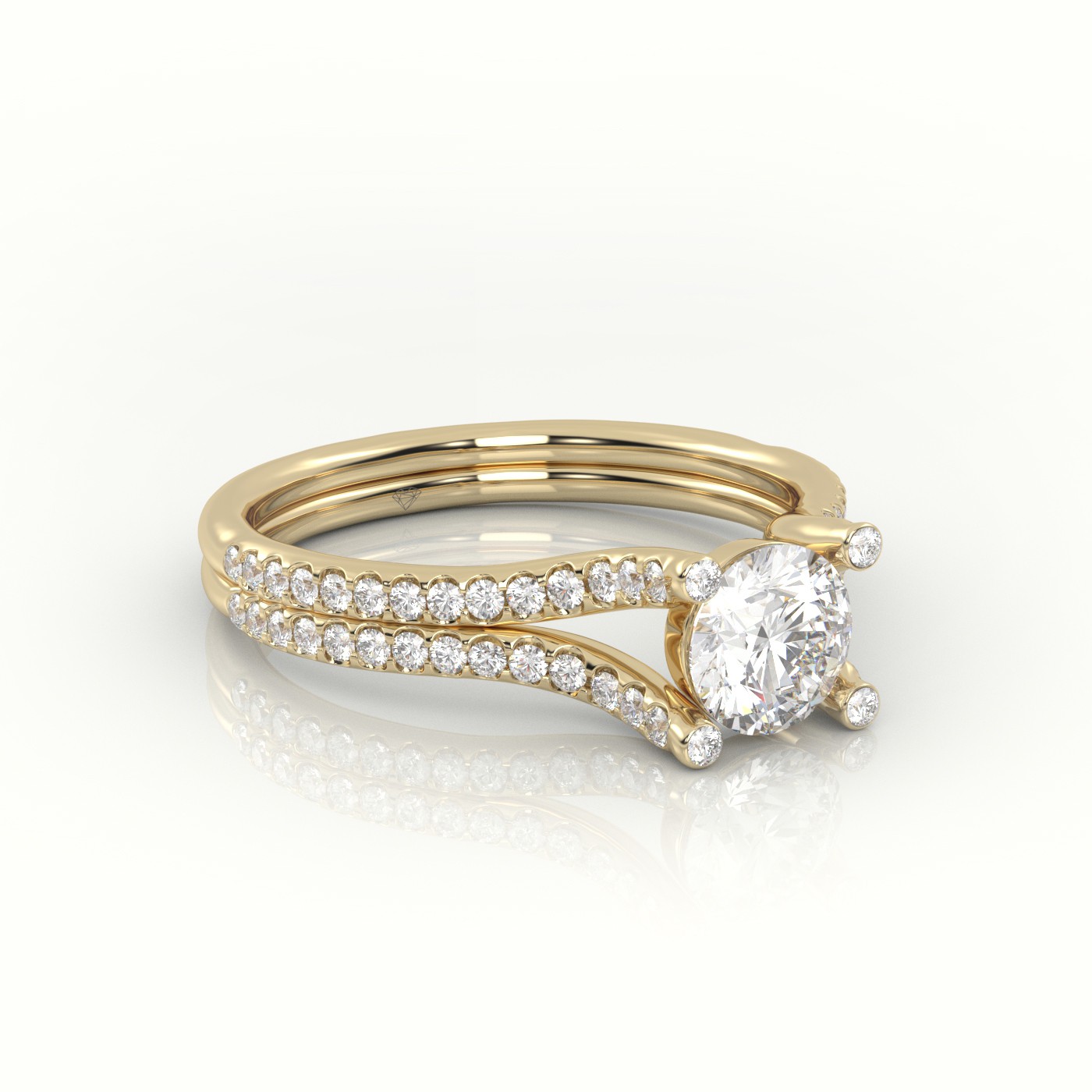 10K YELLOW GOLD ROUND CUT DIAMOND SCALLOP SETTING DESIGNER ENGAGEMENT RING