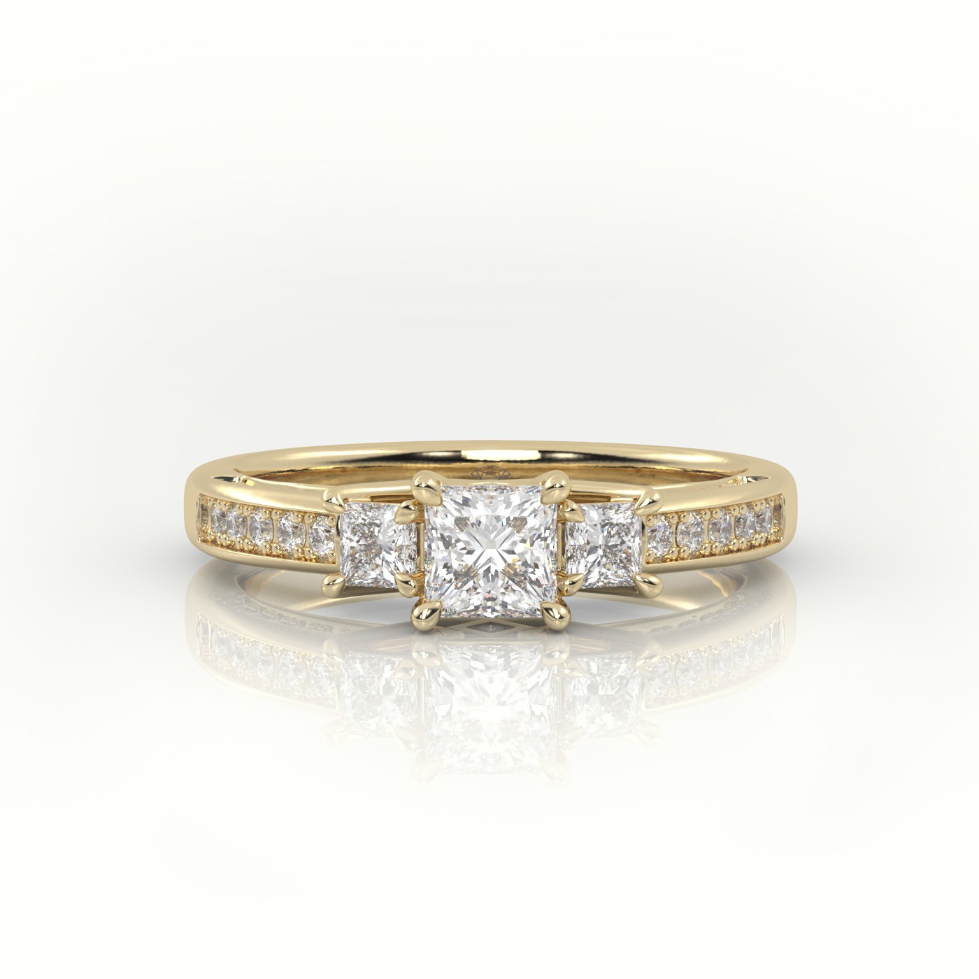 10K YELLOW GOLD PRINCESS-CUT DIAMOND SIDE STONES CHANNEL SETTING ENGAGEMENT RING