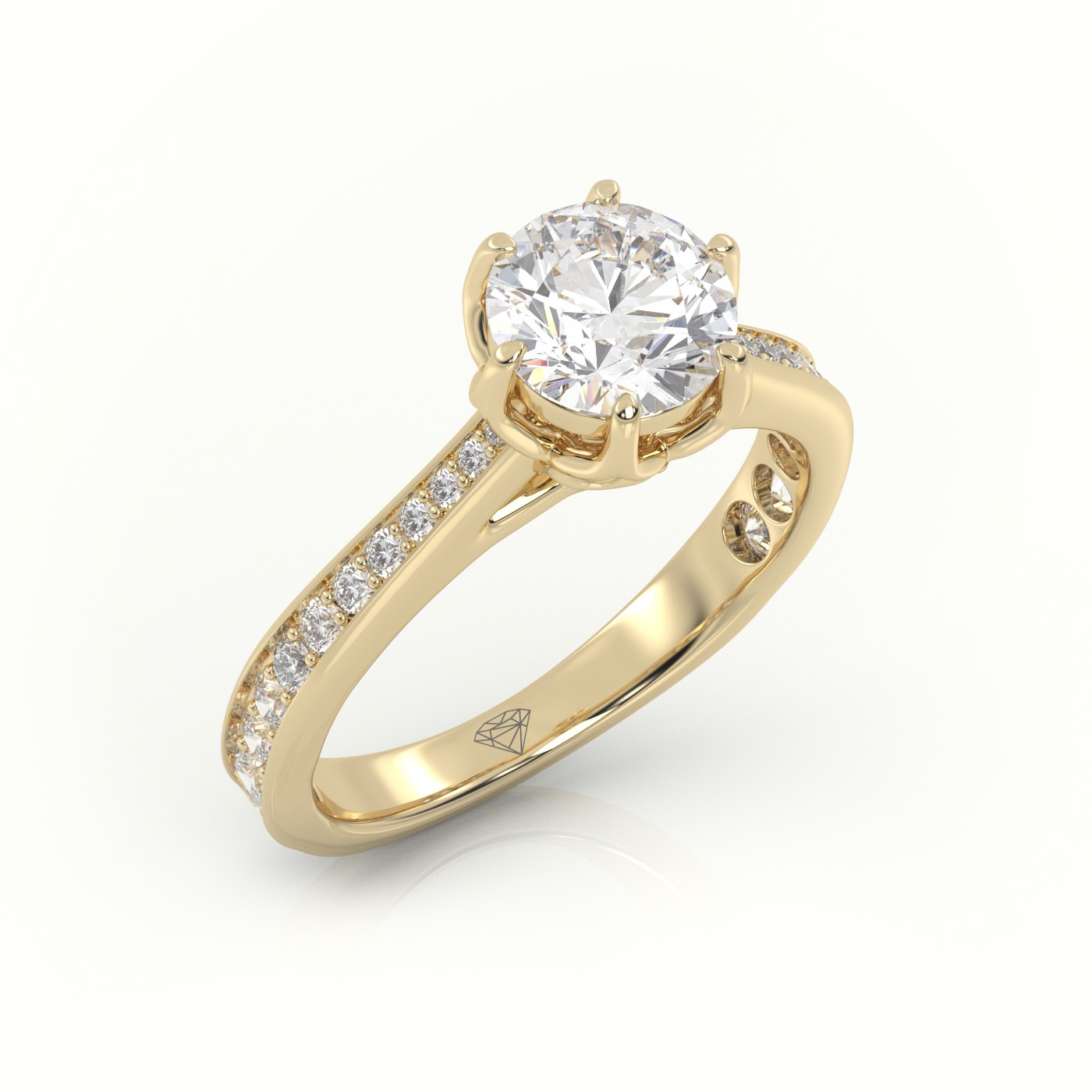 10K YELLOW GOLD ROUND CUT DIAMOND 6 PRONGS CHANNEL SETTING ENGAGEMENT RING