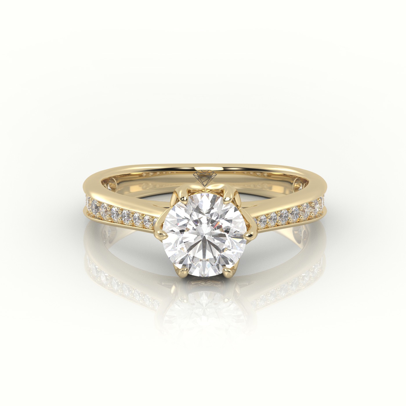 10K YELLOW GOLD ROUND CUT DIAMOND 6 PRONGS CHANNEL SETTING ENGAGEMENT RING