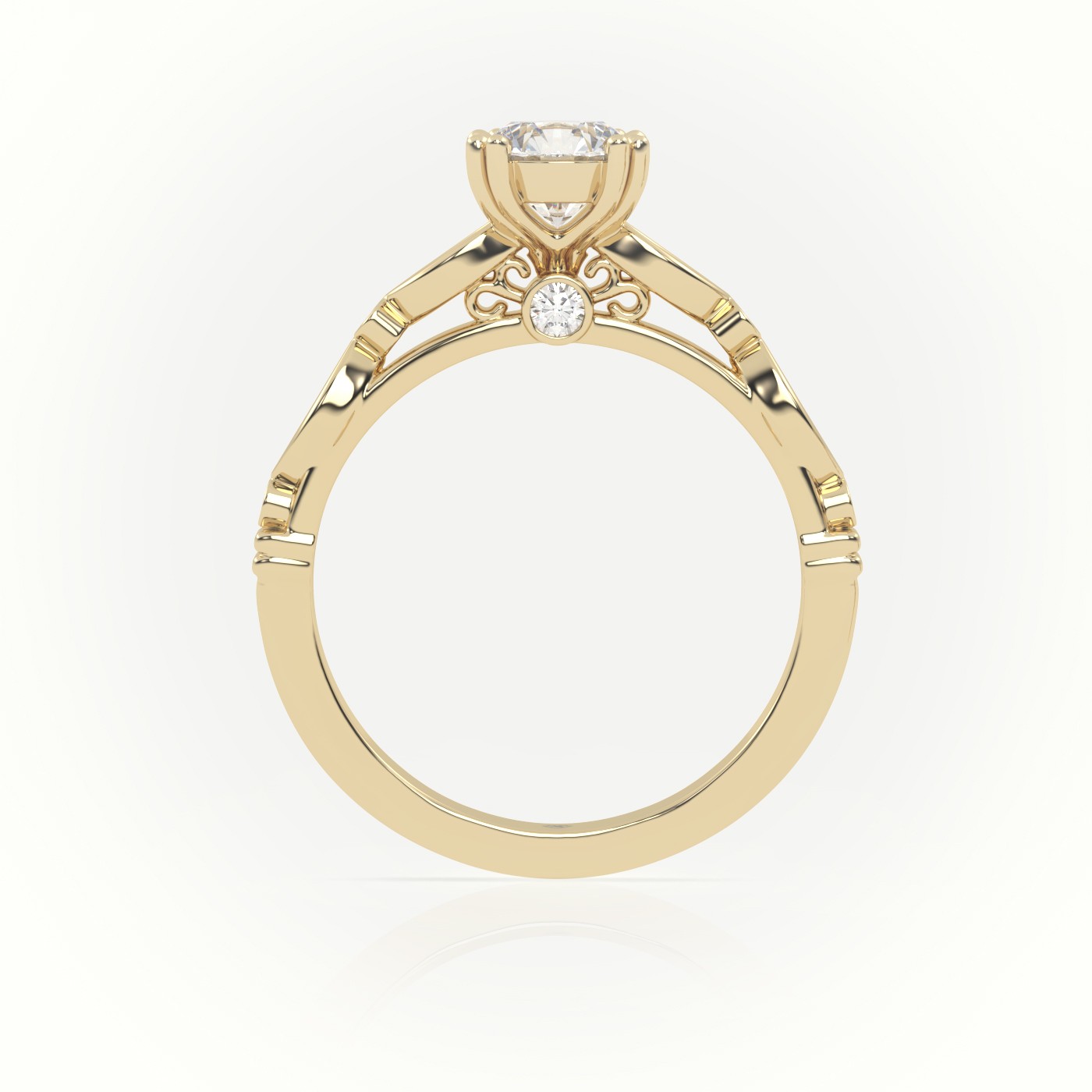 10K YELLOW GOLD ROUND CUT DIAMOND 8 PRONGS DESIGNER VINTAGE ENGAGEMENT RING