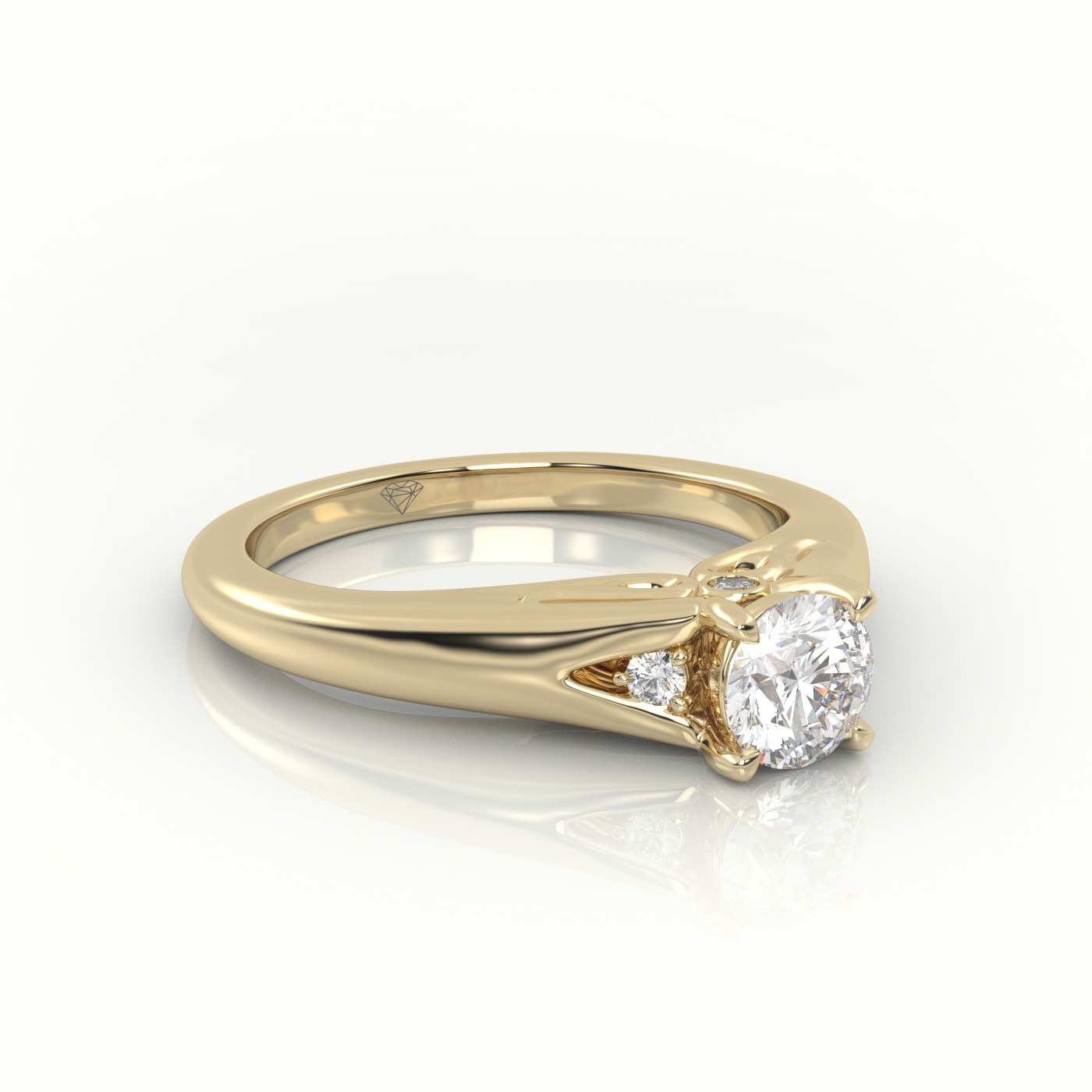 10K YELLOW GOLD ROUND-CUT  DIAMOND 4 PRONGS SIDE-STONE DESIGNER ENGAGEMENT RING