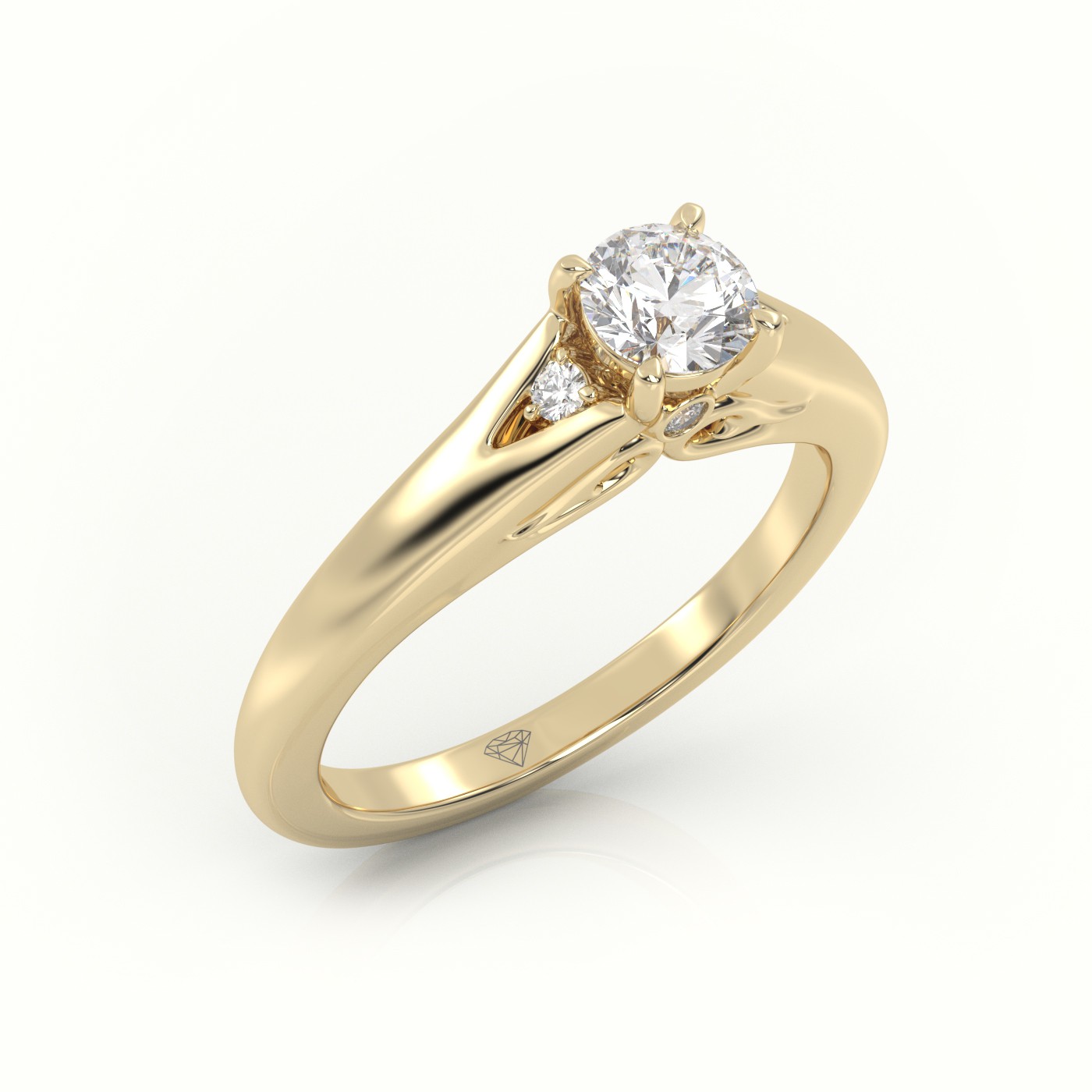 10K YELLOW GOLD ROUND-CUT  DIAMOND 4 PRONGS SIDE-STONE DESIGNER ENGAGEMENT RING