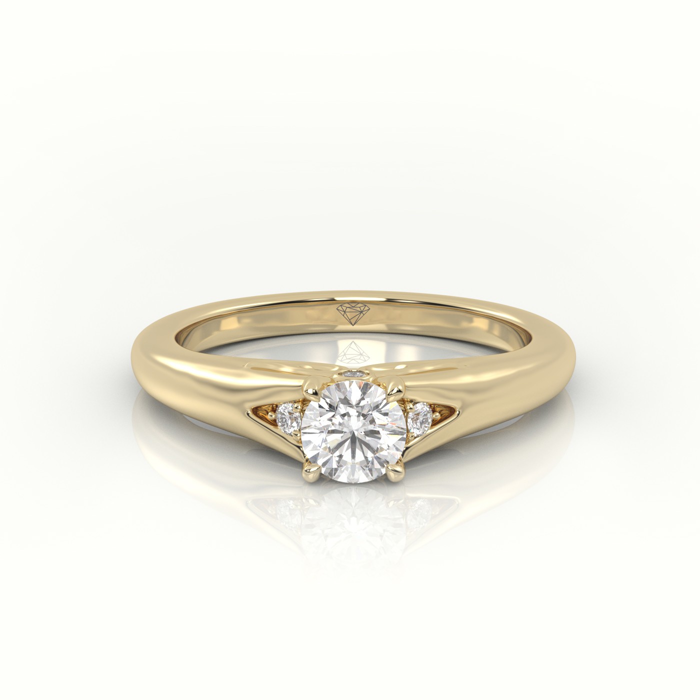 10K YELLOW GOLD ROUND-CUT  DIAMOND 4 PRONGS SIDE-STONE DESIGNER ENGAGEMENT RING