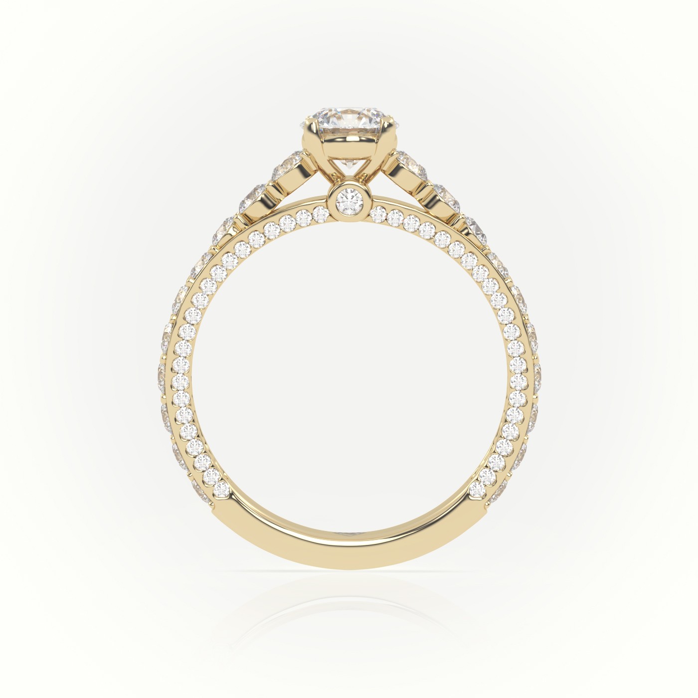 10K YELLOW GOLD ROUND CUT DIAMOND 4 PRONGS PAVE SETTING ENGAGEMENT RING