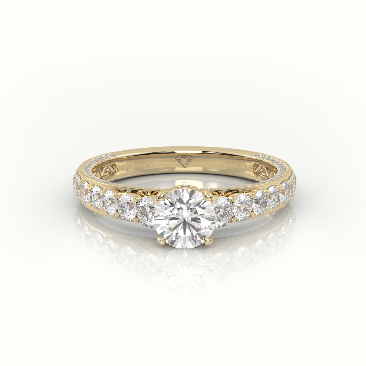 10K YELLOW GOLD ROUND CUT DIAMOND 4 PRONGS PAVE SETTING ENGAGEMENT RING