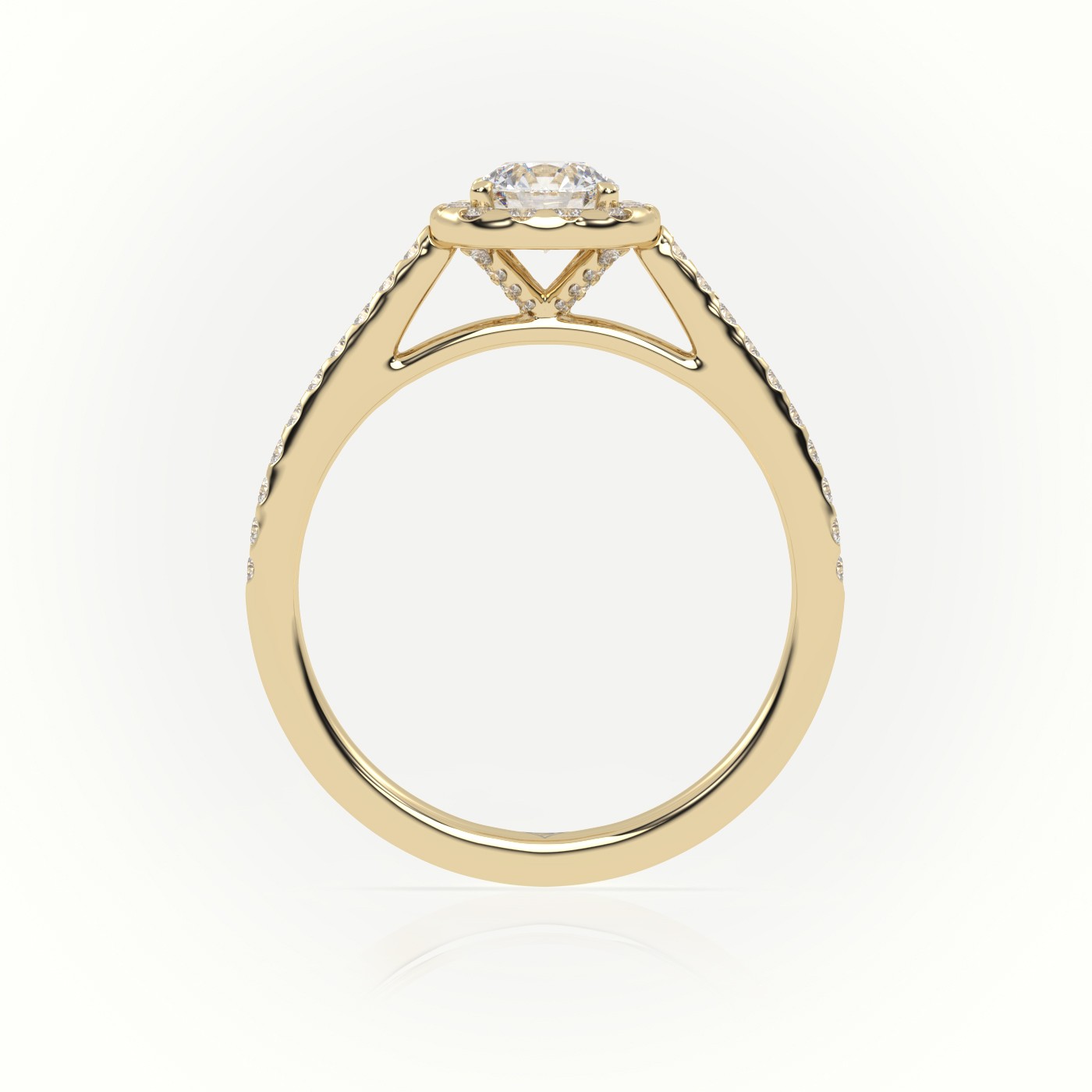 10K YELLOW GOLD ROUND CUT DIAMOND 4 PRONGS HALO SCALLOP SETTING ENGAGEMENT RING