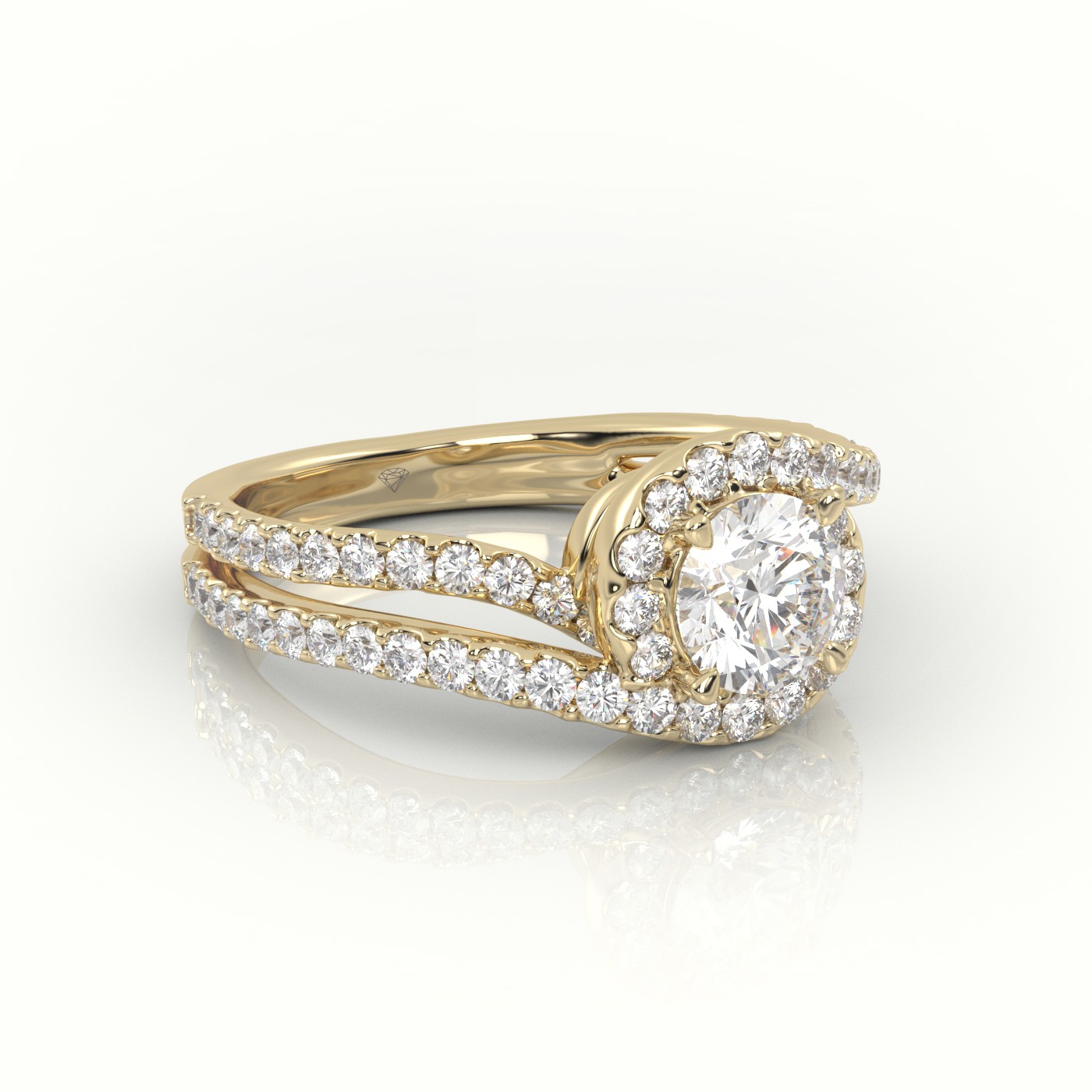 10K YELLOW GOLD ROUND CUT DIAMOND 4 PRONGS DOUBLE SWIRL DESIGNER ENGAGEMENT RING