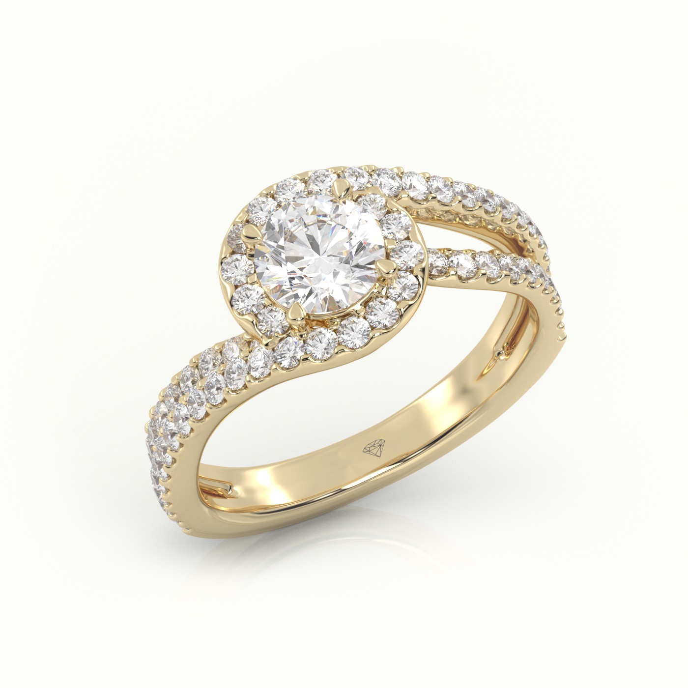 10K YELLOW GOLD ROUND CUT DIAMOND 4 PRONGS DOUBLE SWIRL DESIGNER ENGAGEMENT RING