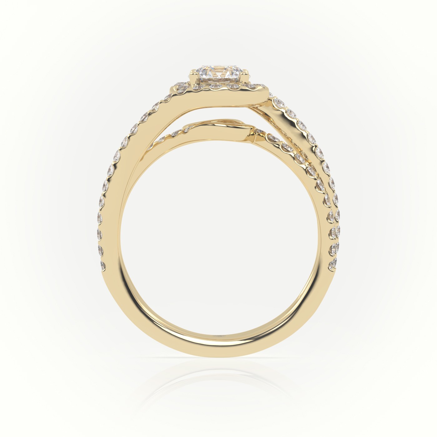 10K YELLOW GOLD ROUND CUT DIAMOND 4 PRONGS DOUBLE SWIRL DESIGNER ENGAGEMENT RING