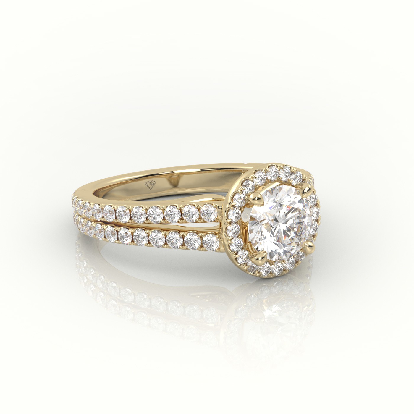 10K YELLOW GOLD ROUND CUT DIAMOND 4 PRONGS HALO SETTING VINTAGE ENGAGEMENT RING